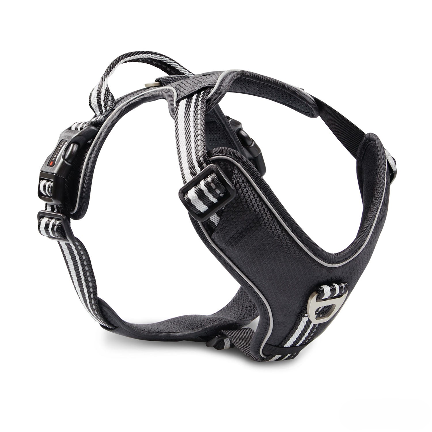 WOLTERS Active Pro Hundegeschirr | Leicht, komfortabel & sicher | Schwarz-Silber | Gr. 1 (40 - 47,5 cm) - Breite 15 mm