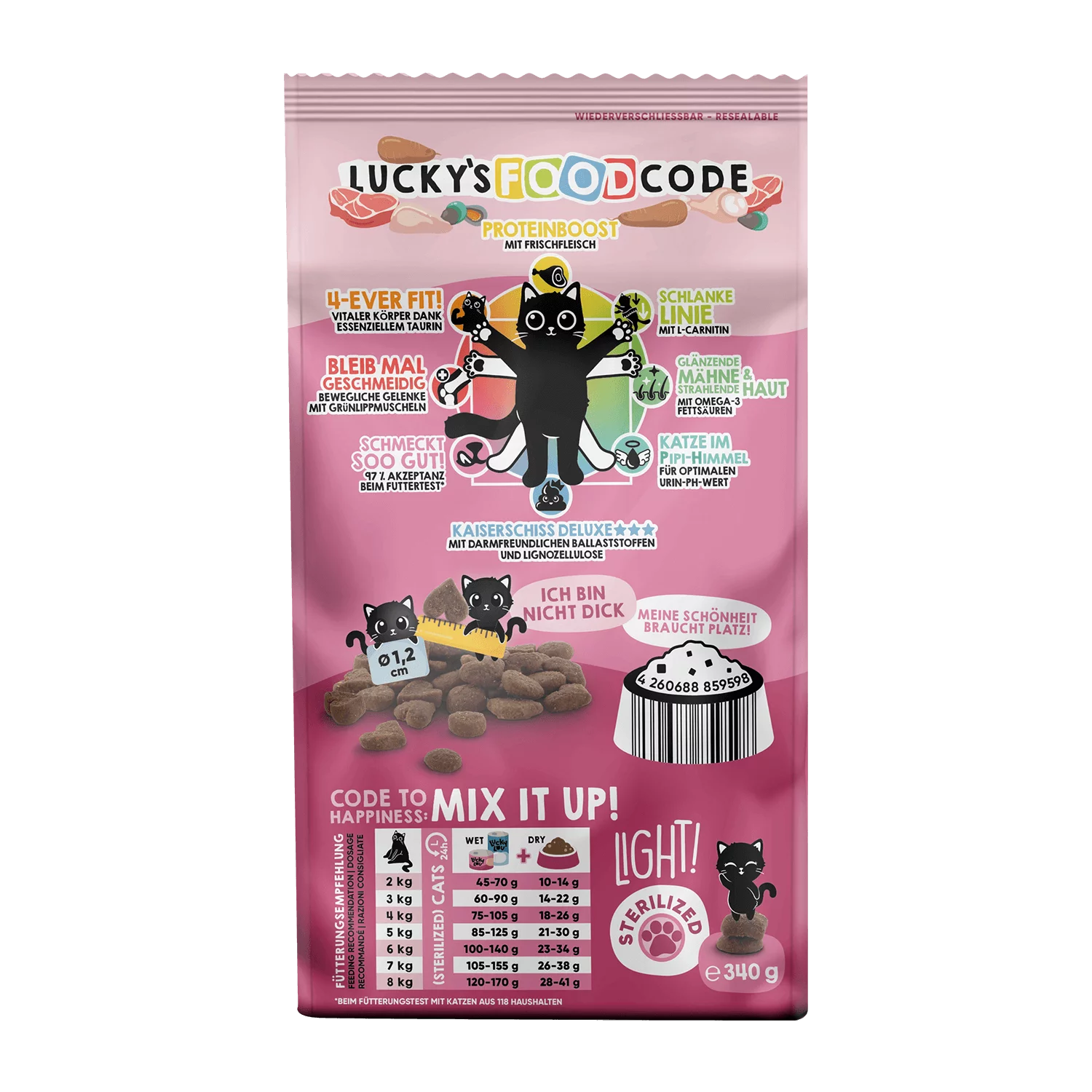Lucky Lou® Food Code Lifestage | Premium Trockenfutter für Katzen | Light Geflügel & Lamm | Inhalt 340 g