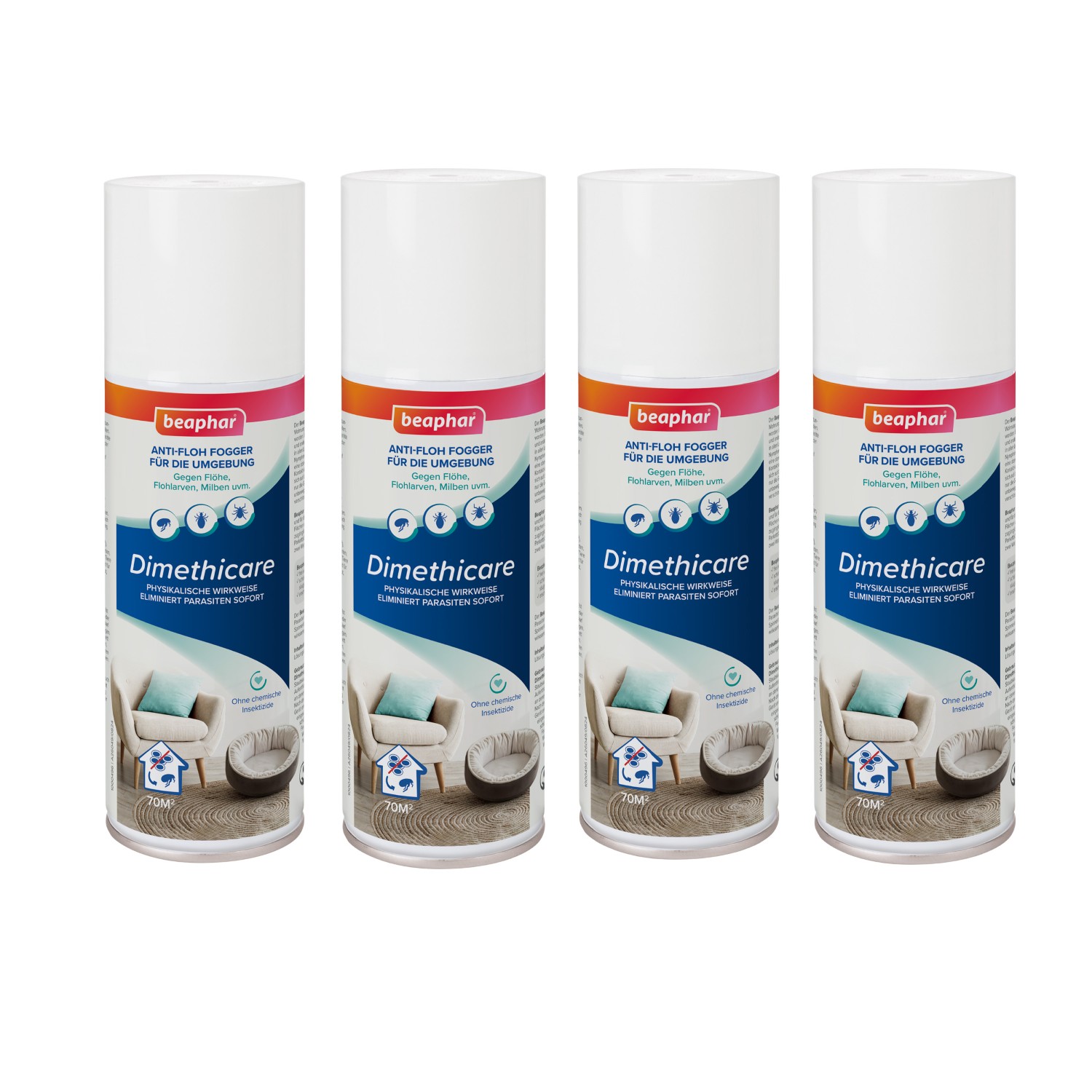 Beaphar Dimethicare Anti-Floh Fogger | Gegen Ungeziefer in der Heimtierumgebung | 4 x 200 ml Dose
