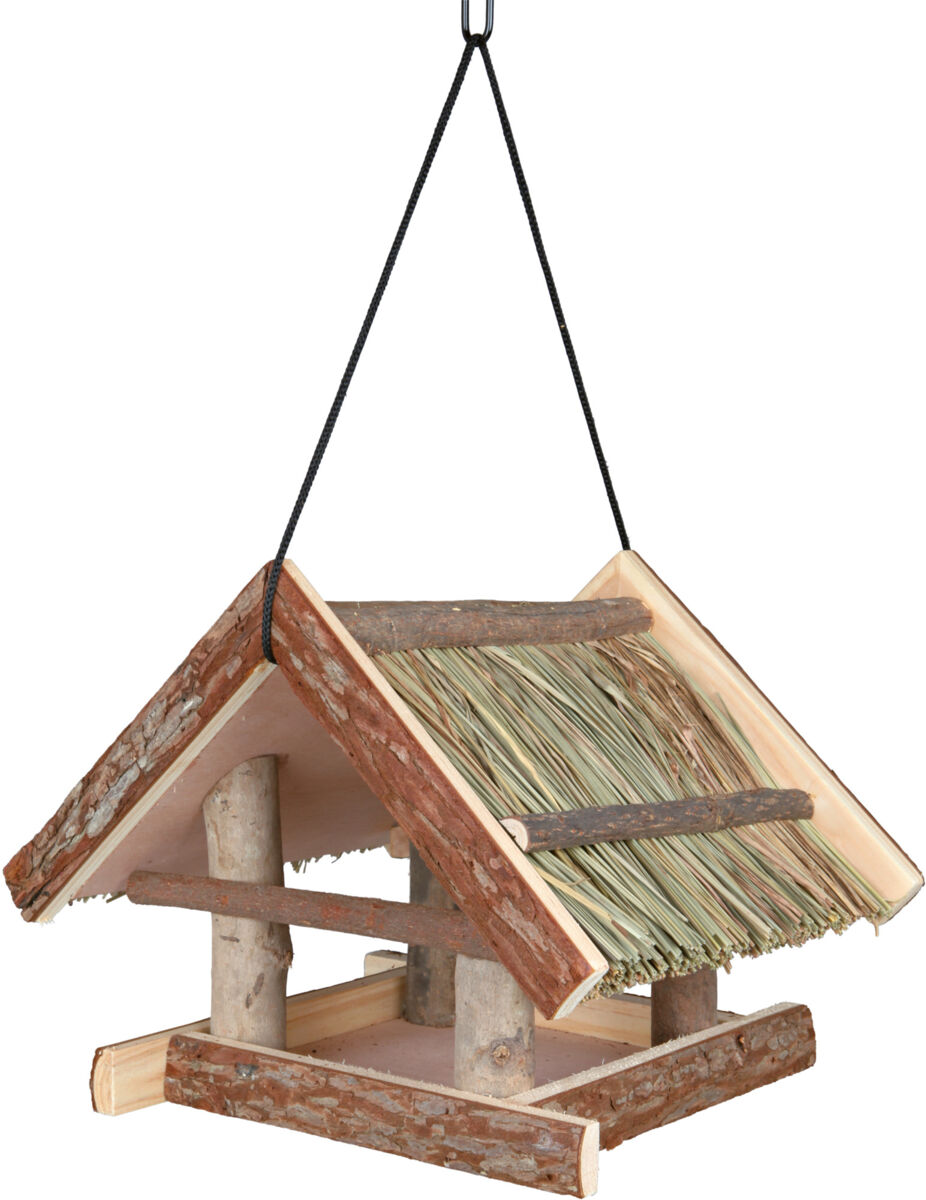 Trixie Vogelfutterhaus aus Rindenholz | mit Grasdach & großer Landefläche, Größe 25 x 25 x 25 cm