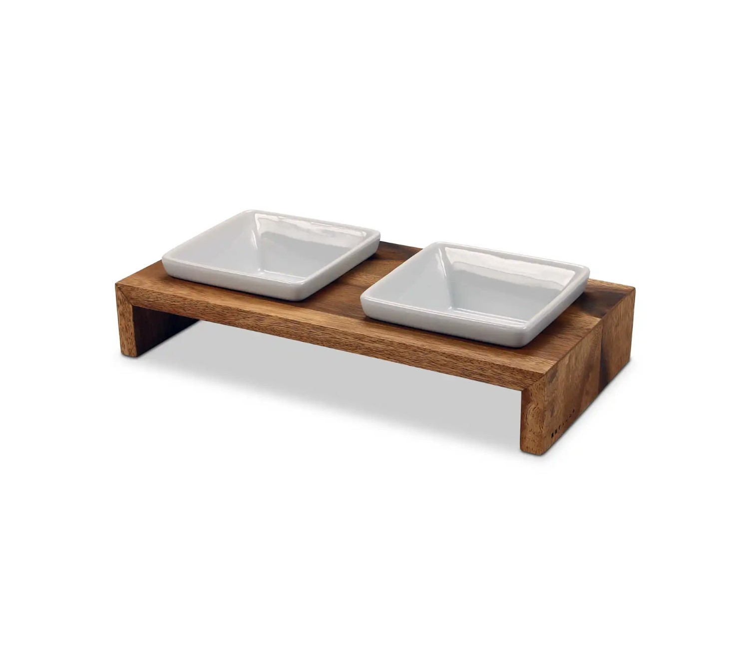 Wolters Meshidai True Doppelnapf Teak | Holzgestell mit Futterschalen aus Keramik | Größe XS -2 x 0,2 l (30 x 15 x 7 cm)