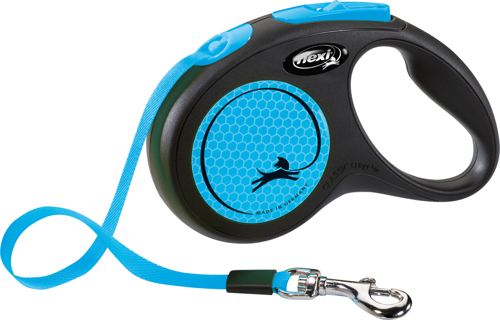 flexi® New Neon Gurtleine | Rollleine für Hunde | Farbe Neon-Blau | Gurtlänge 5 m | Größe S für Hunde bis 15 kg