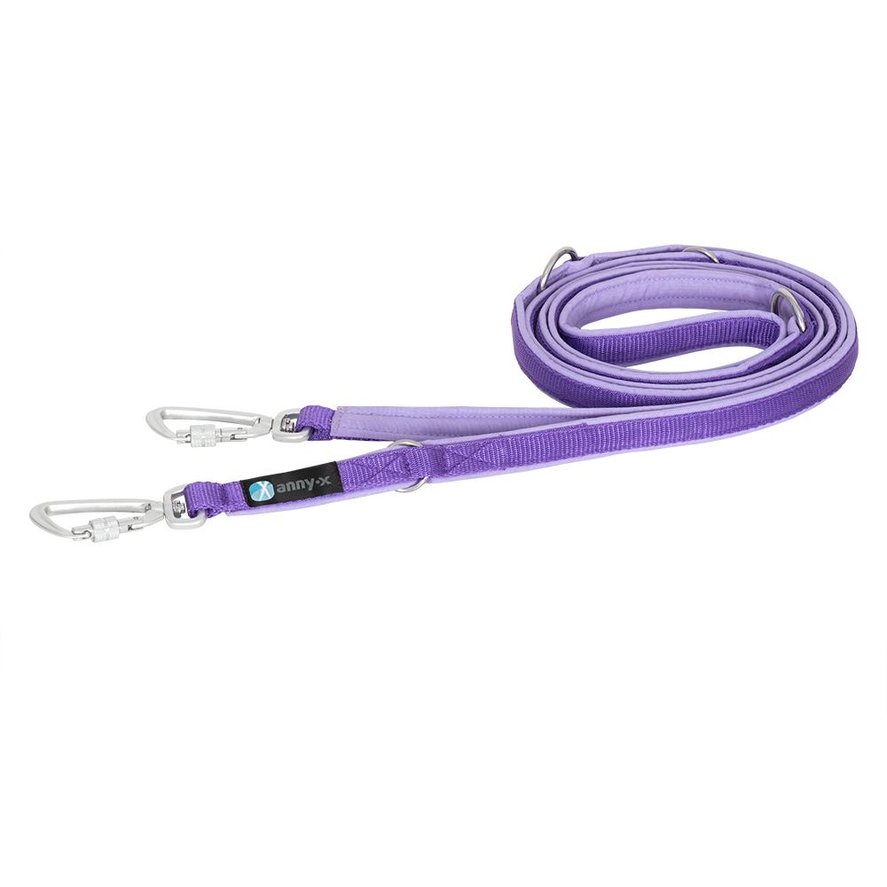 Anny·X Führleine Safety Fun | 4 fach verstellbare Hundeleine gepolstert | Länge 3 m - Farbe Lavendel