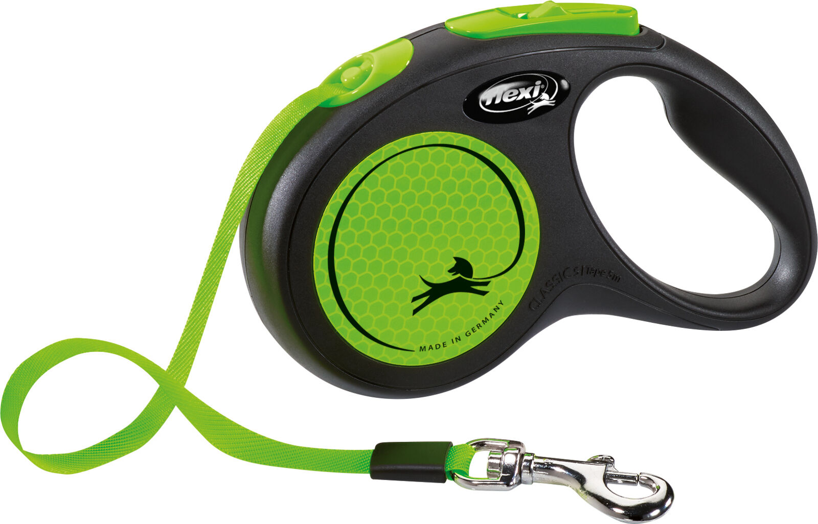 flexi® New Neon Gurtleine | Rollleine für Hunde | Farbe Neon-Grün | Gurtlänge 5 m | Größe S für Hunde bis 15 kg