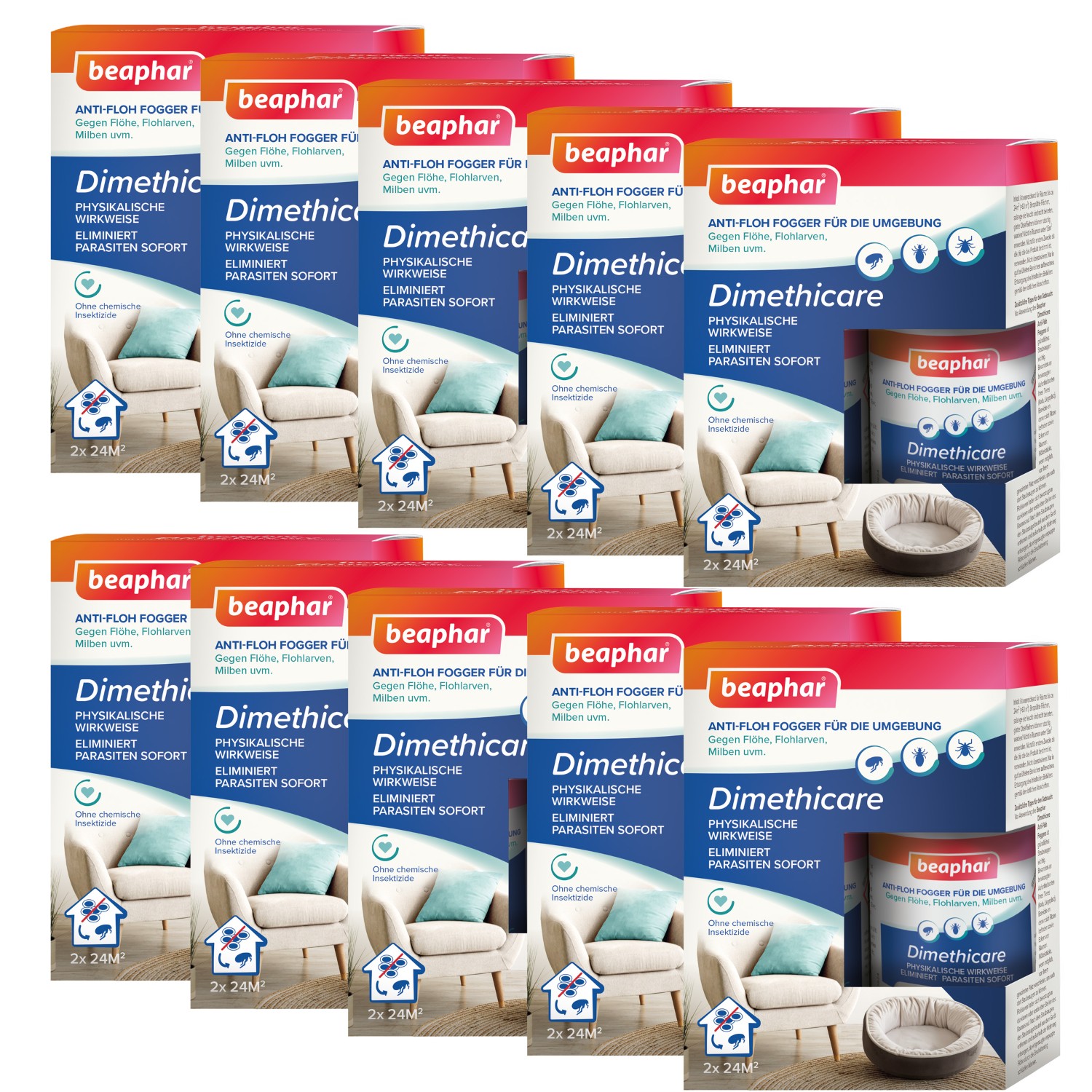 Beaphar Dimethicare Anti-Floh Fogger | Gegen Ungeziefer in der Heimtierumgebung | 20 x 75 ml Dose (10 Sets)