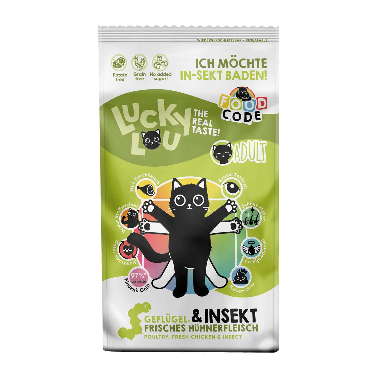 Lucky Lou® Food Code Lifestage | Premium Trockenfutter für Katzen | Adult Geflügel & Insekten