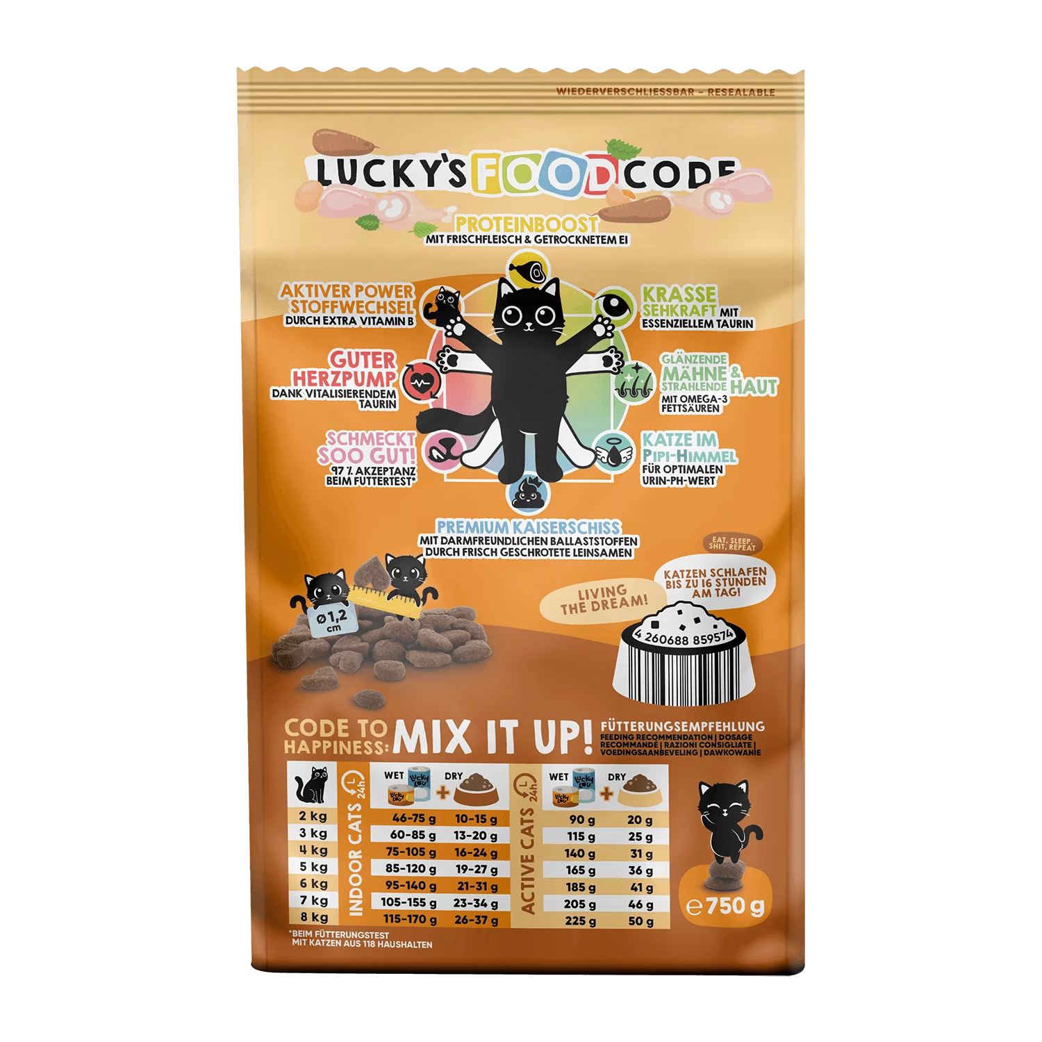 Lucky Lou® Food Code Adult Probier-Paket | Premium Trockenfutter für Katzen (4 Sorten, je 750 g)