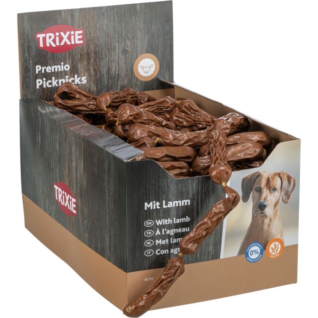 Trixie Hundesnack Premio Picknicks mit Lamm | Luftgetrocknete Würstchenkette für Hunde | Fleischanteil 97% | 8 cm - 8g