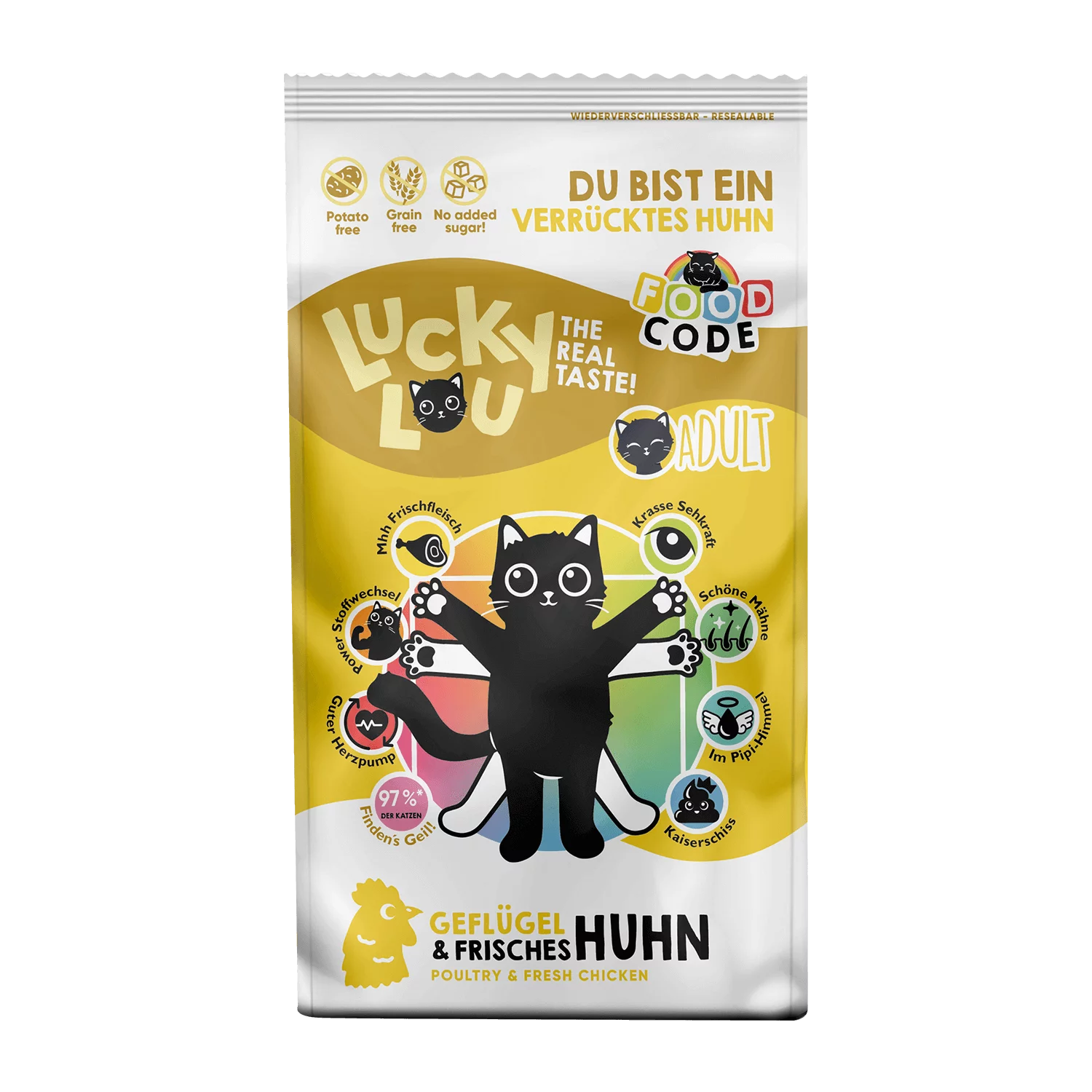 Lucky Lou® Food Code Lifestage | Premium Trockenfutter für Katzen | Adult Geflügel & Huhn
