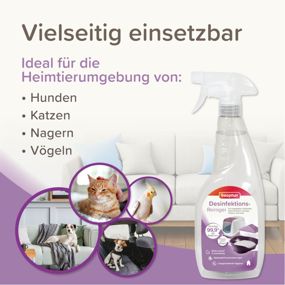 Beaphar Desinfektionsreiniger | Fellpflege und Geruchsneutralisier für Hunde | Zerstäuber 750 ml
