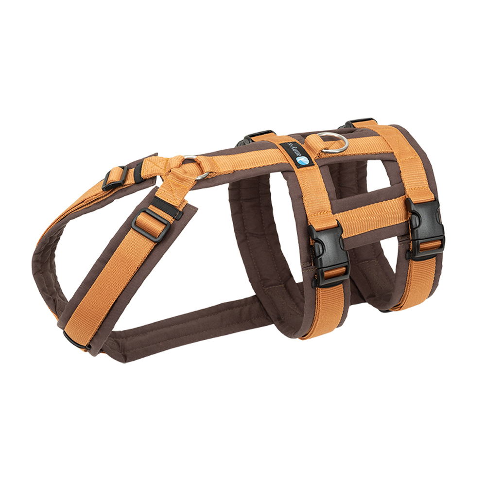 Anny-X Brustgeschirr Safety Fun Braun-Bernstein | Ausbruchsicheres Hundegeschirr mit Taillengurt | Größe S (Brustumfang 52 - 64 cm)