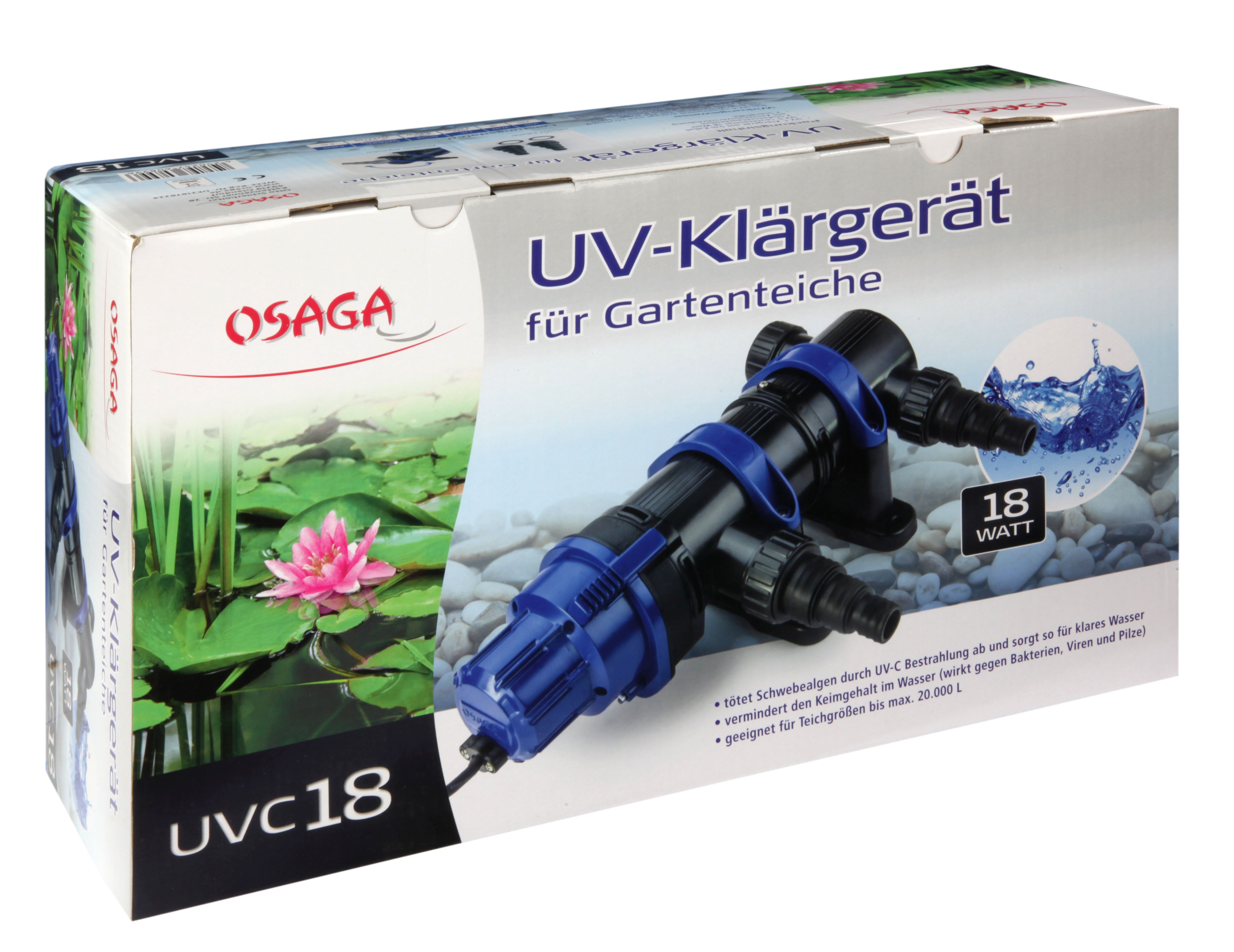 Osaga UVC-Teichklärer | Wasserklärer Vorklärgerät | Leistung 18 Watt für Teichgrößen bis 20.000 l