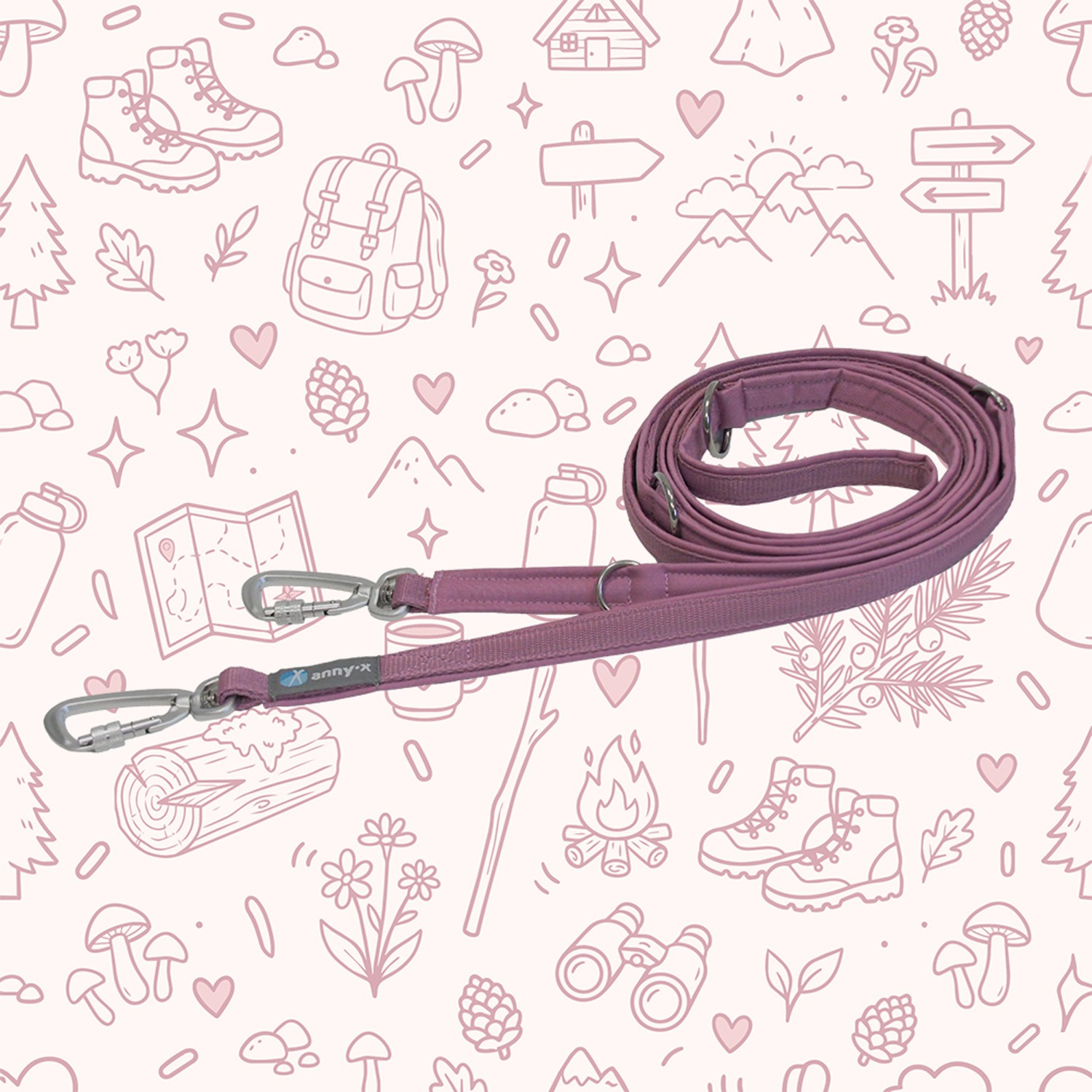 Anny·X Führleine Safety Fun Rosenholz | verstellbare, gepolsterte Hundeleine in Trendfarbe Wanderzeit | Länge 3 m - Breite 2 cm