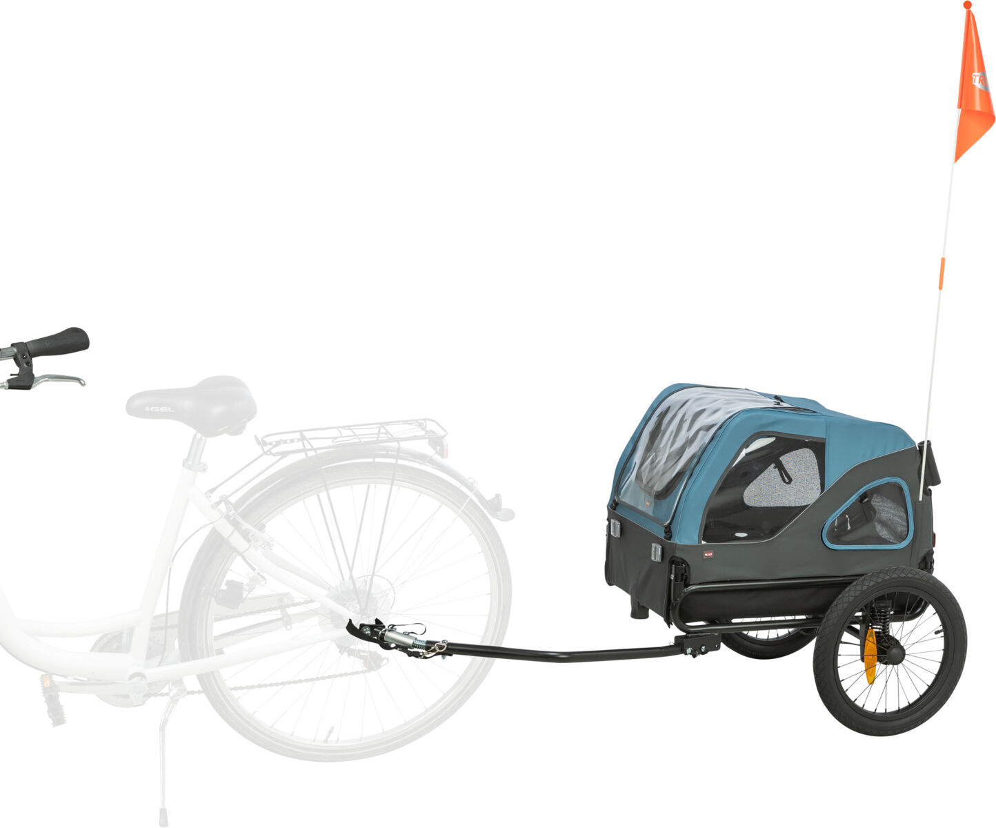 Trixie Fahrrad-Anhänger für Hunde Blau-Grau | Zusammenklappbar inklusive Anhängerkupplung | Model 12821