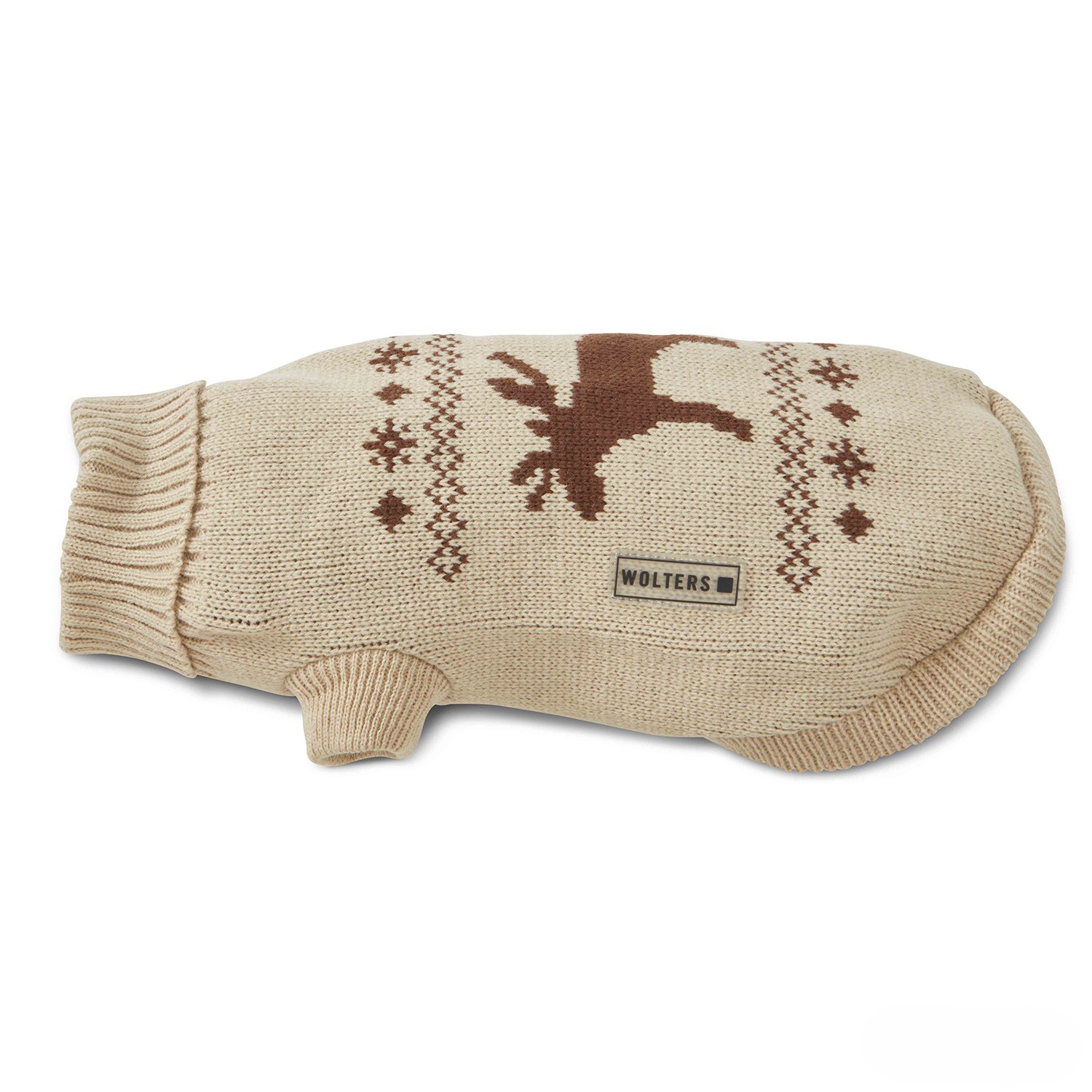 Wolters Strickpullover Elch Beige-Weiß | Hundepullover mit Elch-Strickmuster | Gr. 20 (Rückenlänge 19 - 21 cm)