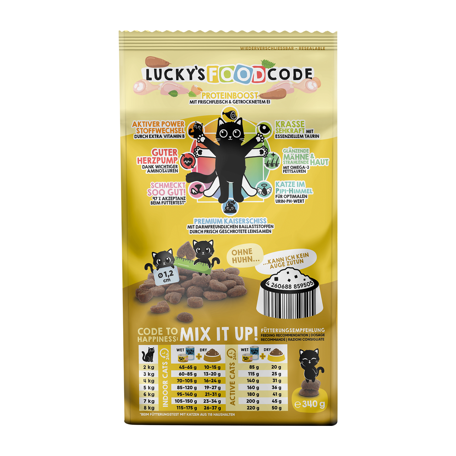 Lucky Lou® Food Code Adult Probier-Paket | Premium Trockenfutter für Katzen (4 Sorten, je 340 g)