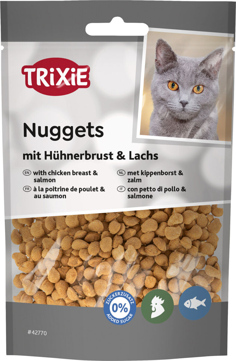 Trixie Nuggets mit Hühnerbrust & Lachs | Schmackhafter Snack für Katzen | Ergänzungsfutter Beutel 50 g