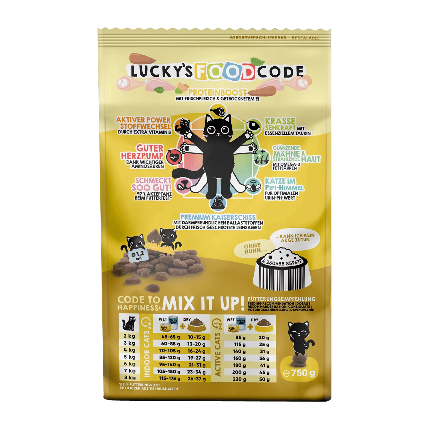 Lucky Lou® Food Code Adult Probier-Paket | Premium Trockenfutter für Katzen (4 Sorten, je 750 g)