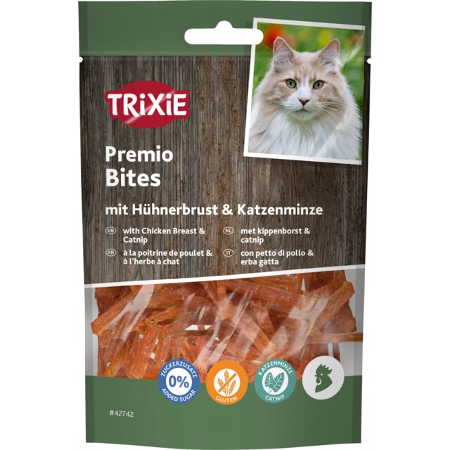 Trixie Premio Bites mit Hühnerbrust & Katzenminze | Schmackhafter Snack für Katzen | Ergänzungsfutter Beutel 50 g