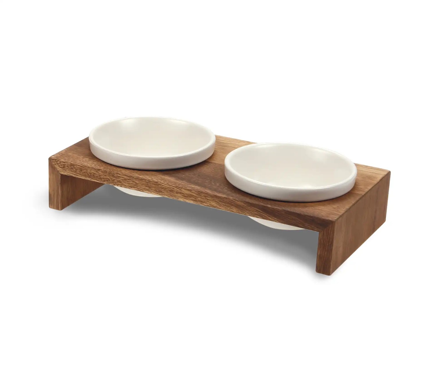 Wolters Gohan Doppelnapf Teak | Holzgestell mit 2 Futterschalen aus Keramik  | Größe XS - 2 x 0,2 l (28 x 14 x 7 cm)