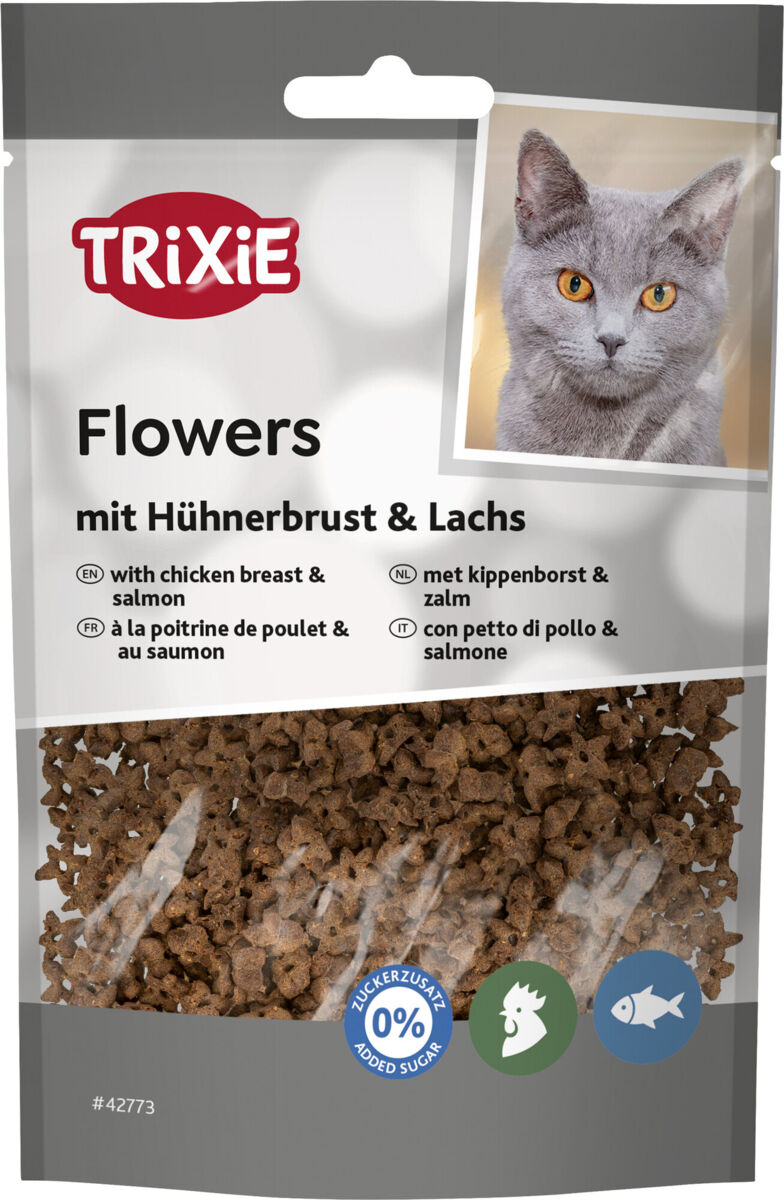 Trixie Flowers mit Hühnerbrust & Lachs | Schmackhafter Snack für Katzen | Ergänzungsfutter Beutel 50 g