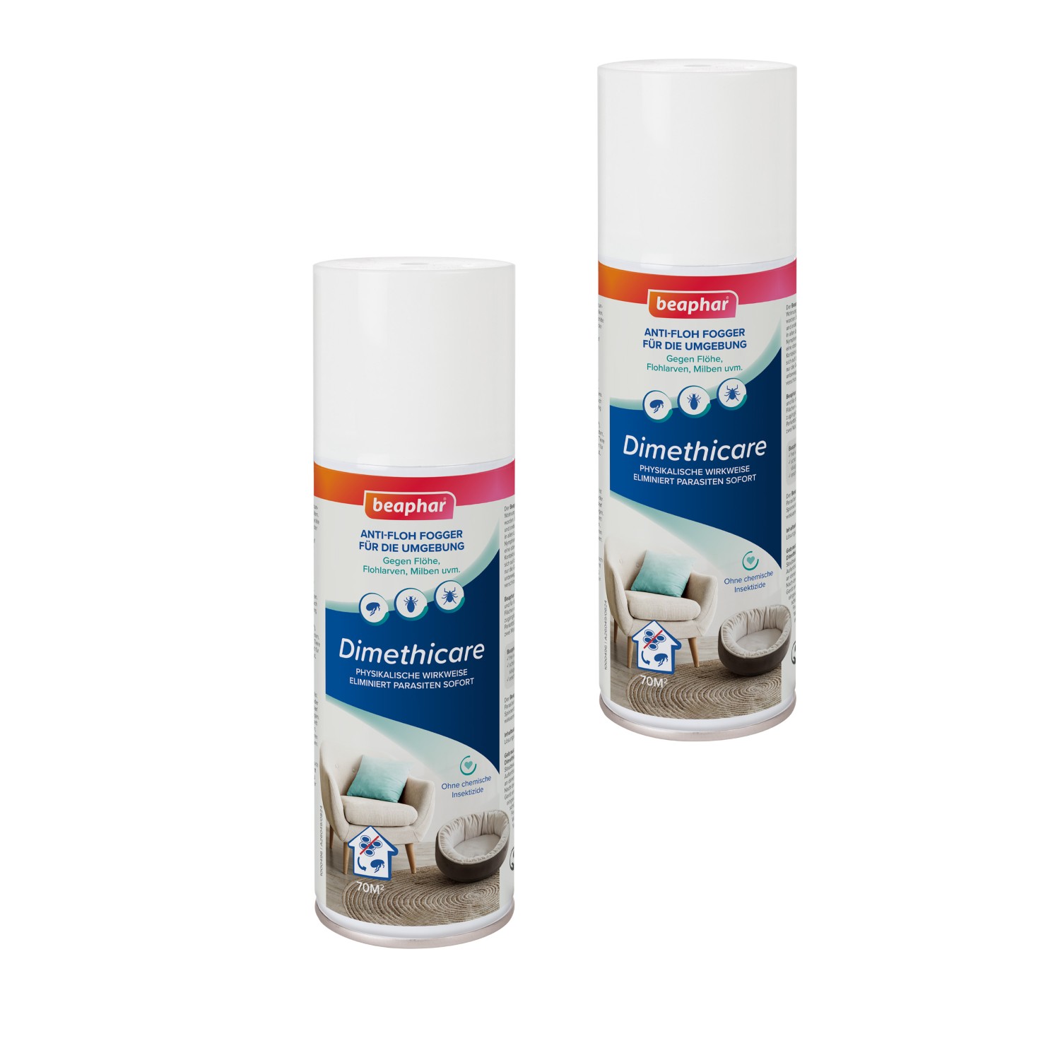 Beaphar Dimethicare Anti-Floh Fogger | Gegen Ungeziefer in der Heimtierumgebung | 2 x 200 ml Dose