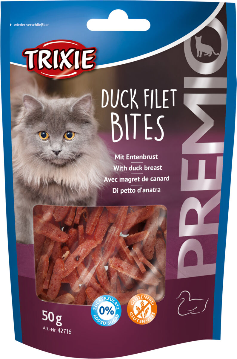 Trixie Premio Filets Bites mit Entenbrust | Schmackhafter Snack für Katzen | Ergänzungsfutter Beutel 50 g