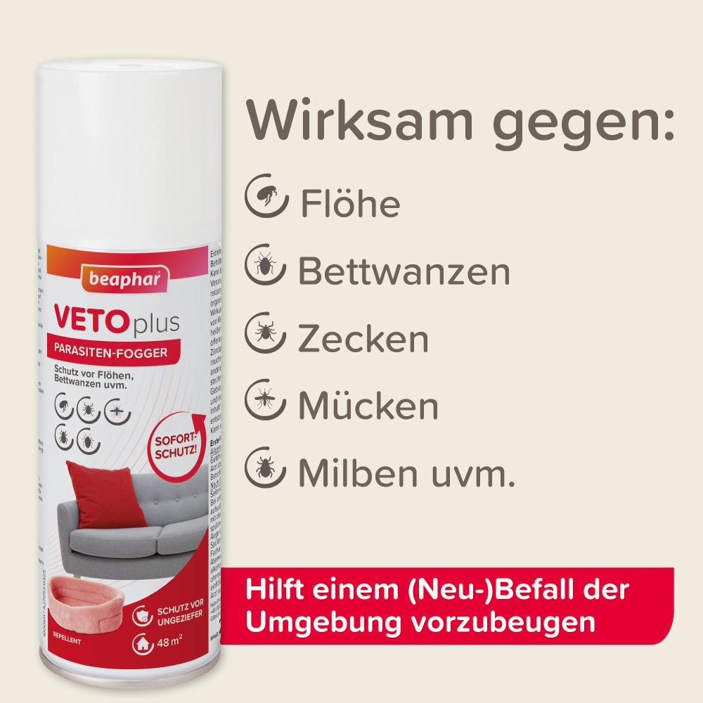 Beaphar VETOplus Parasiten-Fogger 200 ml | Floh- & Bettwanzenbekämpfung für Zuhause | 1 * 200 ml Dose