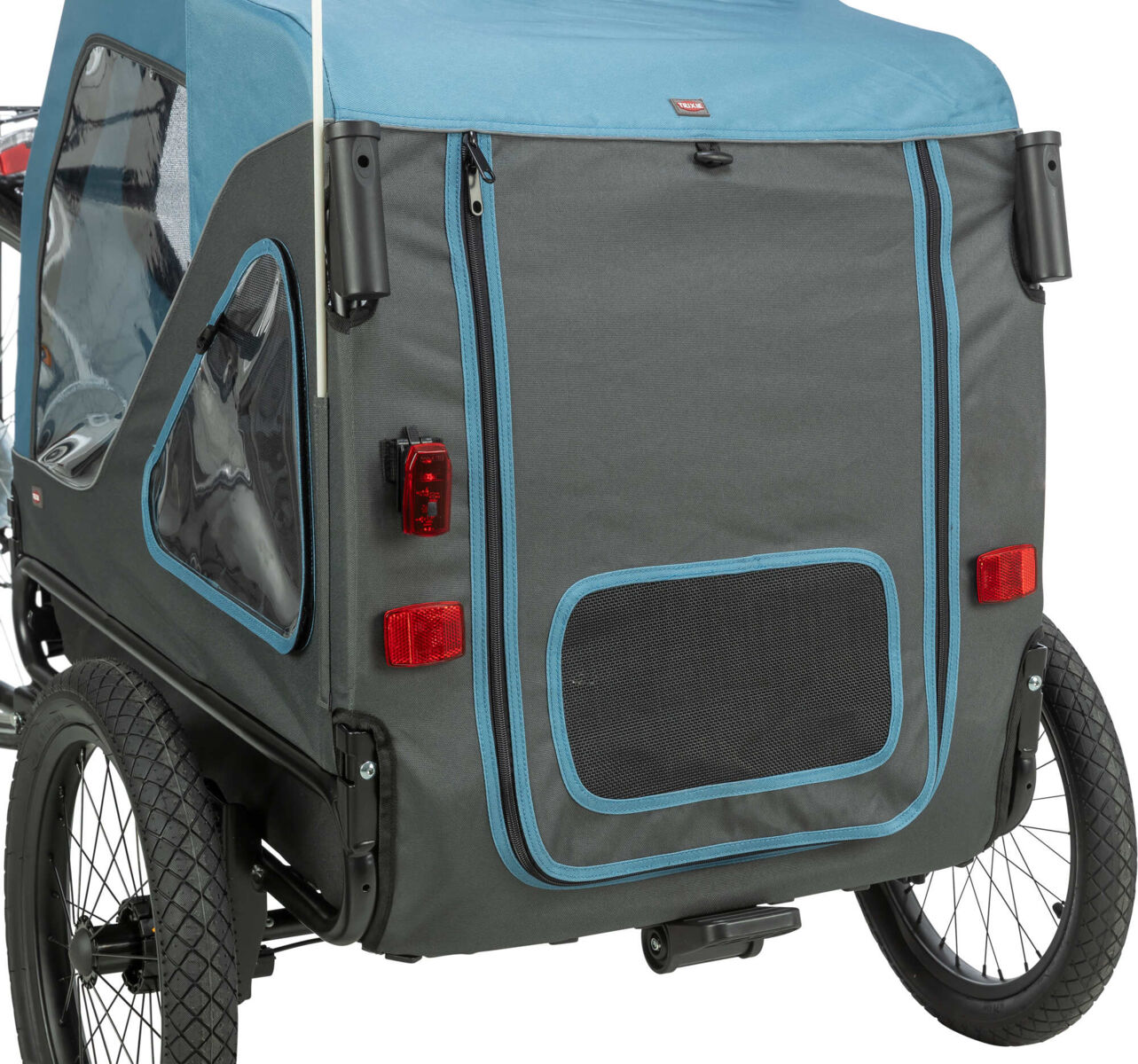 Trixie Fahrrad-Anhänger für Hunde Blau-Grau | Zusammenklappbar inklusive Anhängerkupplung | Model 12821