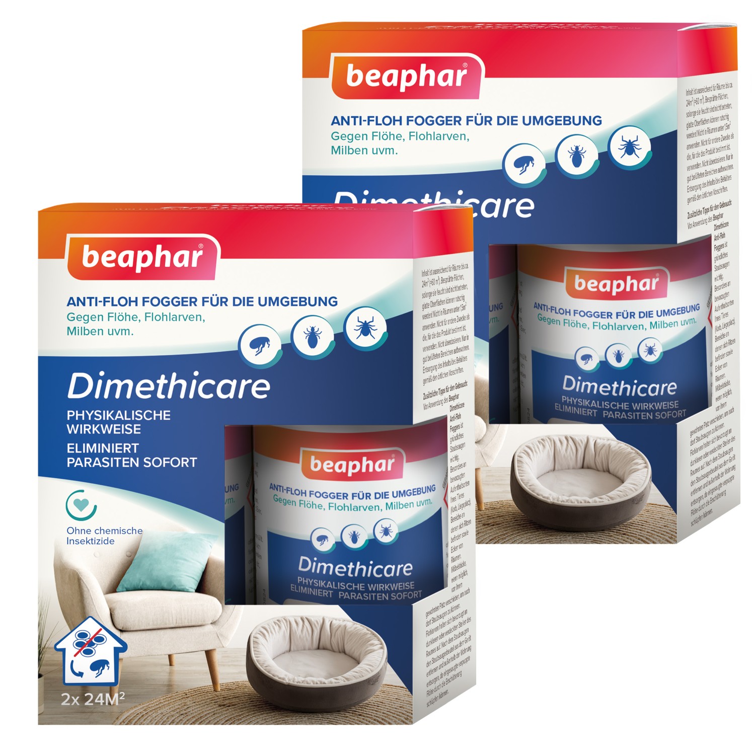 Beaphar Dimethicare Anti-Floh Fogger | Gegen Ungeziefer in der Heimtierumgebung | 4 x 75 ml Dose (2 Sets)