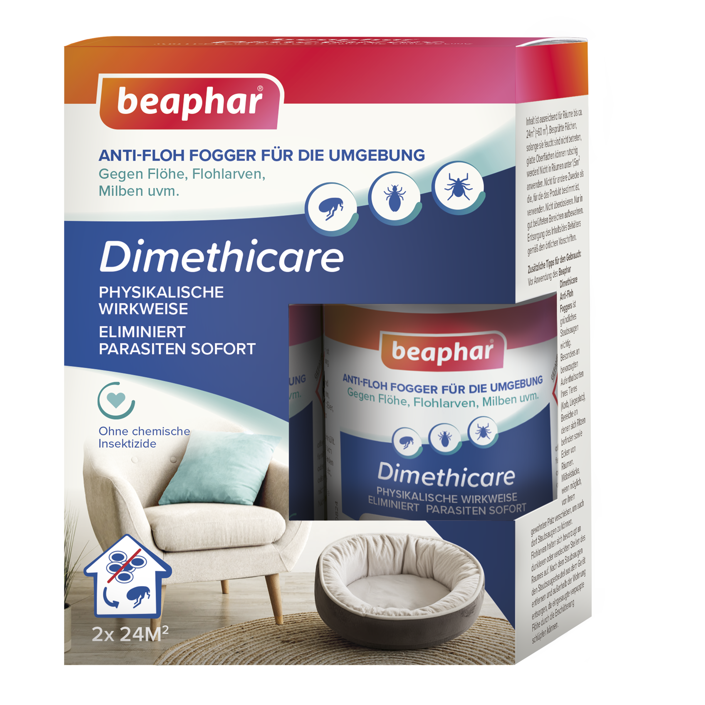 Beaphar Dimethicare Anti-Floh Fogger | Gegen Ungeziefer in der Heimtierumgebung | 2 x 75 ml Dose (1 Set)