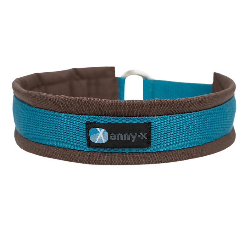 Anny·x Zugstopphalsband Fun Braun-Petrol | Bequemer Sitz ohne Schliessen | Größe 2 (27-33 cm)