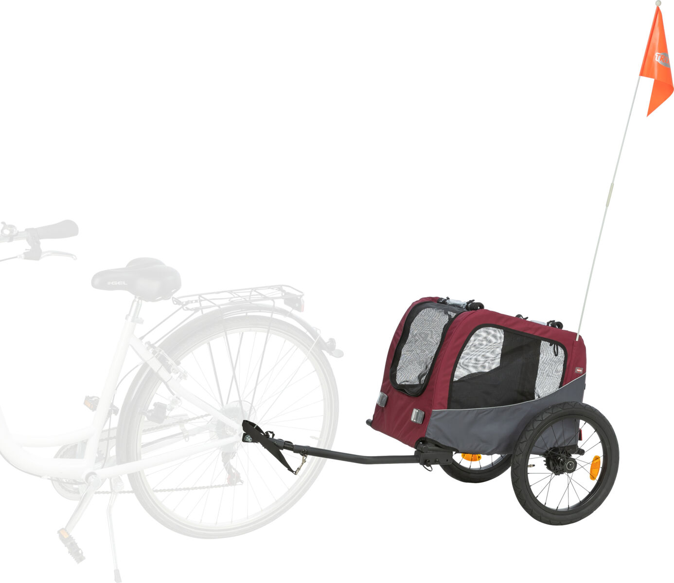 Trixie Fahrrad-Anhänger für Hunde Grau-Rot | Zusammenklappbar inklusive Anhängerkupplung | Model 12780