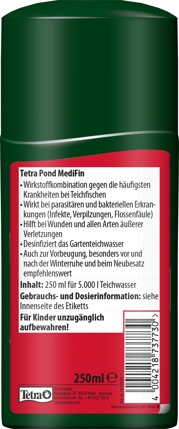 Tetra Pond MediFin | Breitbandmedikament für gesunde Teichfische | Arzneimittel für Teichzierfische | Inhalt: 0,25 l