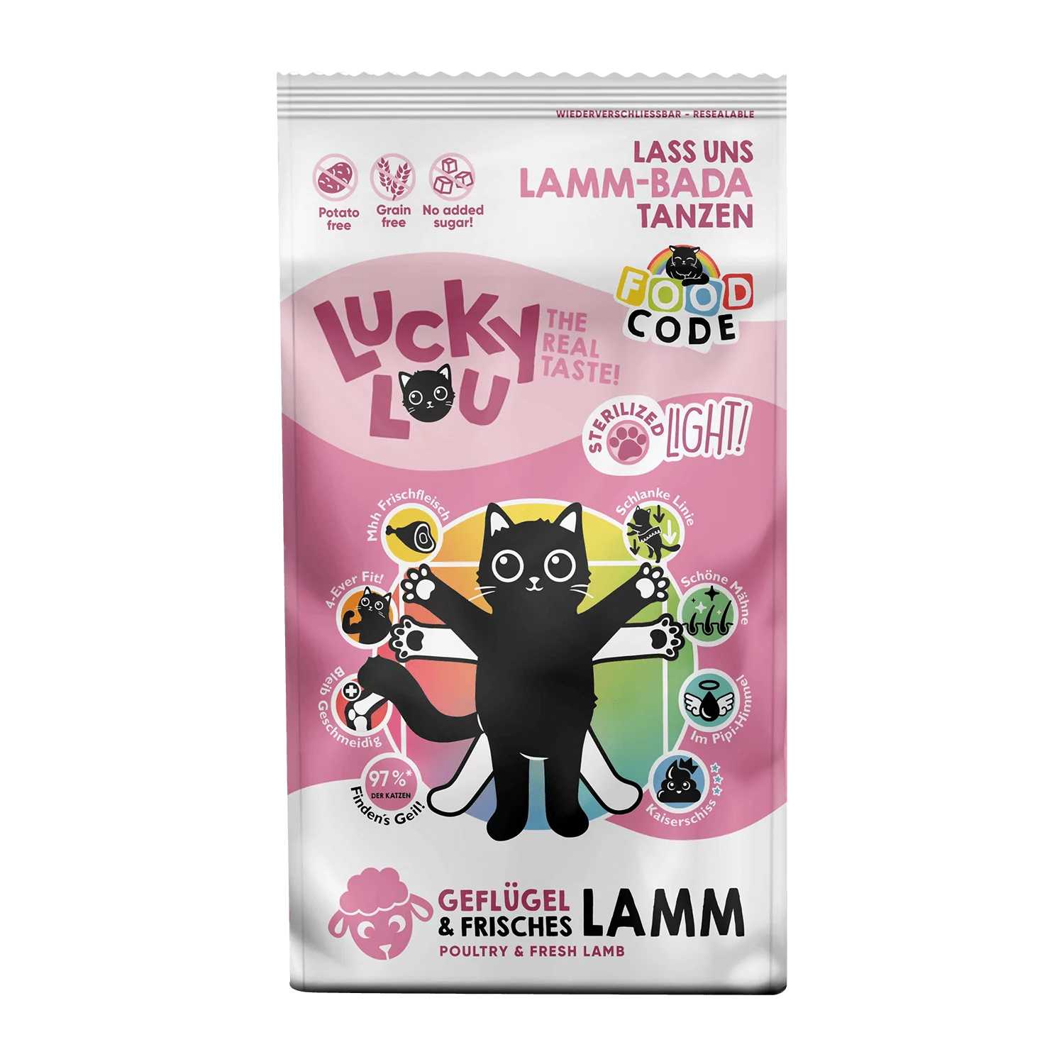 Lucky Lou® Food Code Lifestage | Premium Trockenfutter für Katzen | Light Geflügel & Lamm