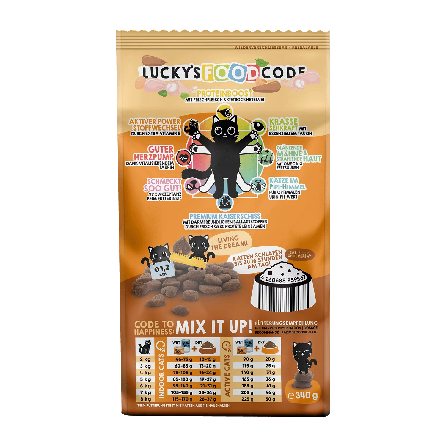 Lucky Lou® Food Code Lifestage | Premium Trockenfutter für Katzen | Adult Geflügel & Ente | Inhalt 340 g
