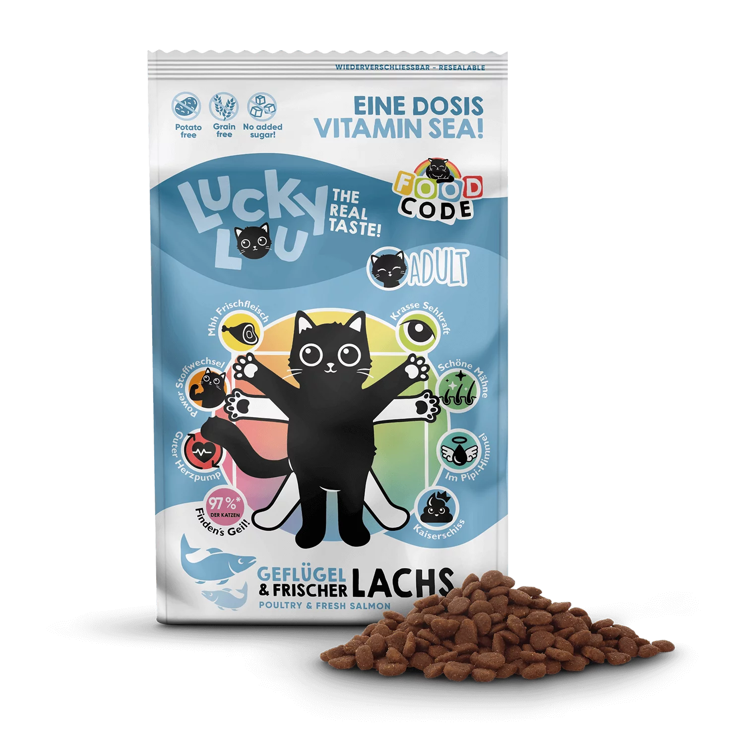 Lucky Lou® Food Code Adult Probier-Paket | Premium Trockenfutter für Katzen (4 Sorten, je 750 g)
