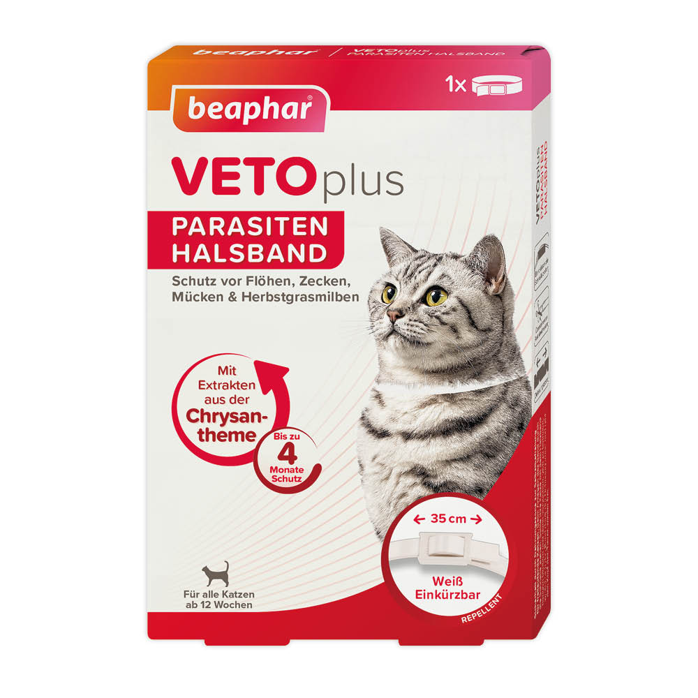 Beaphar VETOplus Parasiten Halsband 35 cm, Weiß | Repellent bis zu 4 Monate lang Schutz vor Ektoparasiten | für alle Katzen