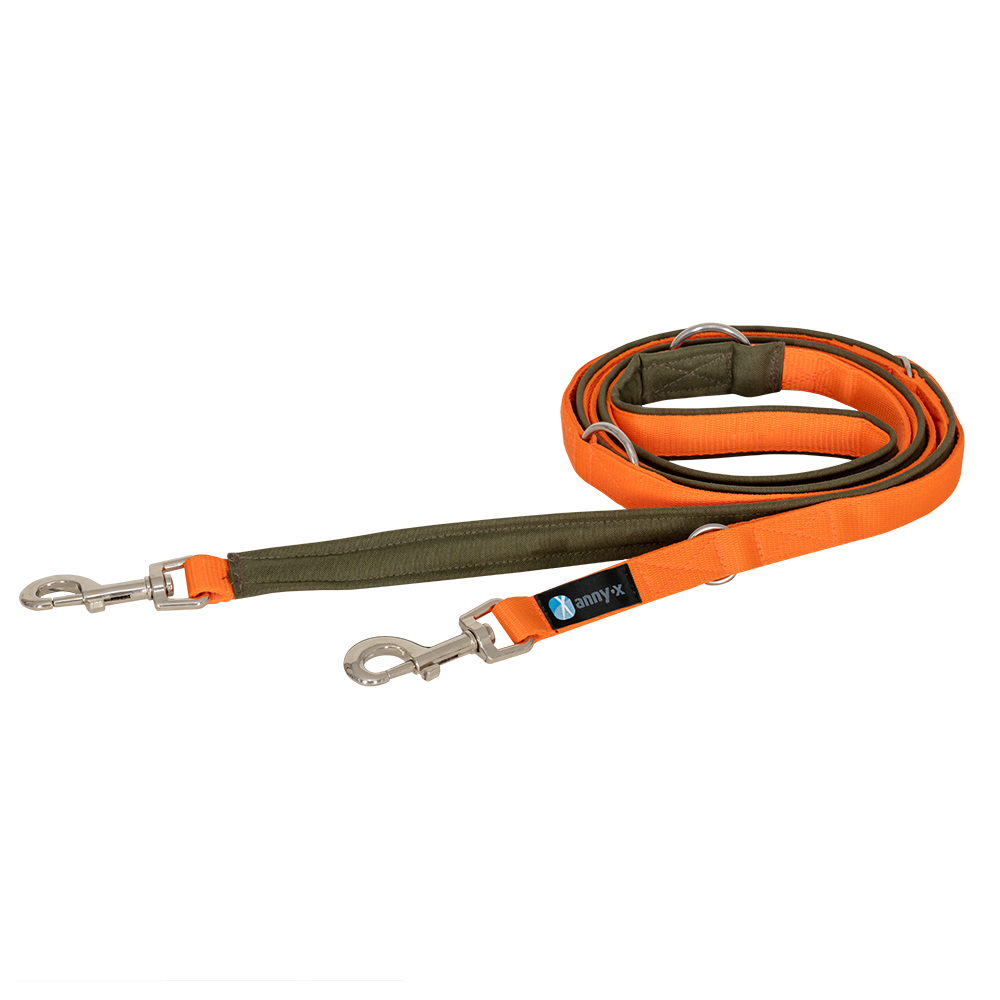 Anny·X Führleine Bolt Fun Oliv-Orange| gepolsterte Hundeleine, verstellbare Leine mit Bolzenkarabiner | Größe Classic 3 m x 2,5 cm