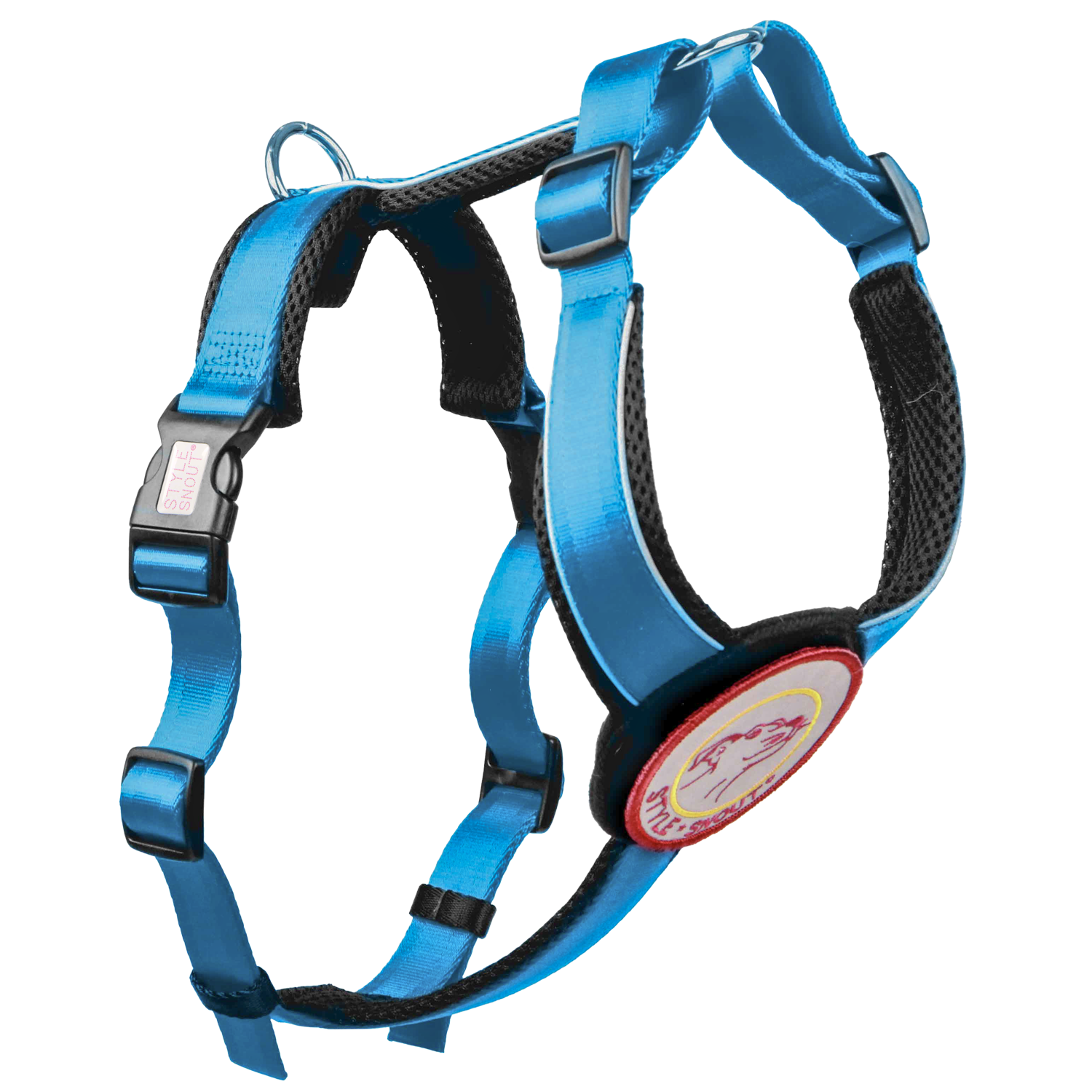 StyleSnout® Patch&Style Brustgeschirr Blau | Sicherheit, Komfort & individueller Style | Gr. XS (Bruststeglänge 18 cm) - 6 bis 12 kg