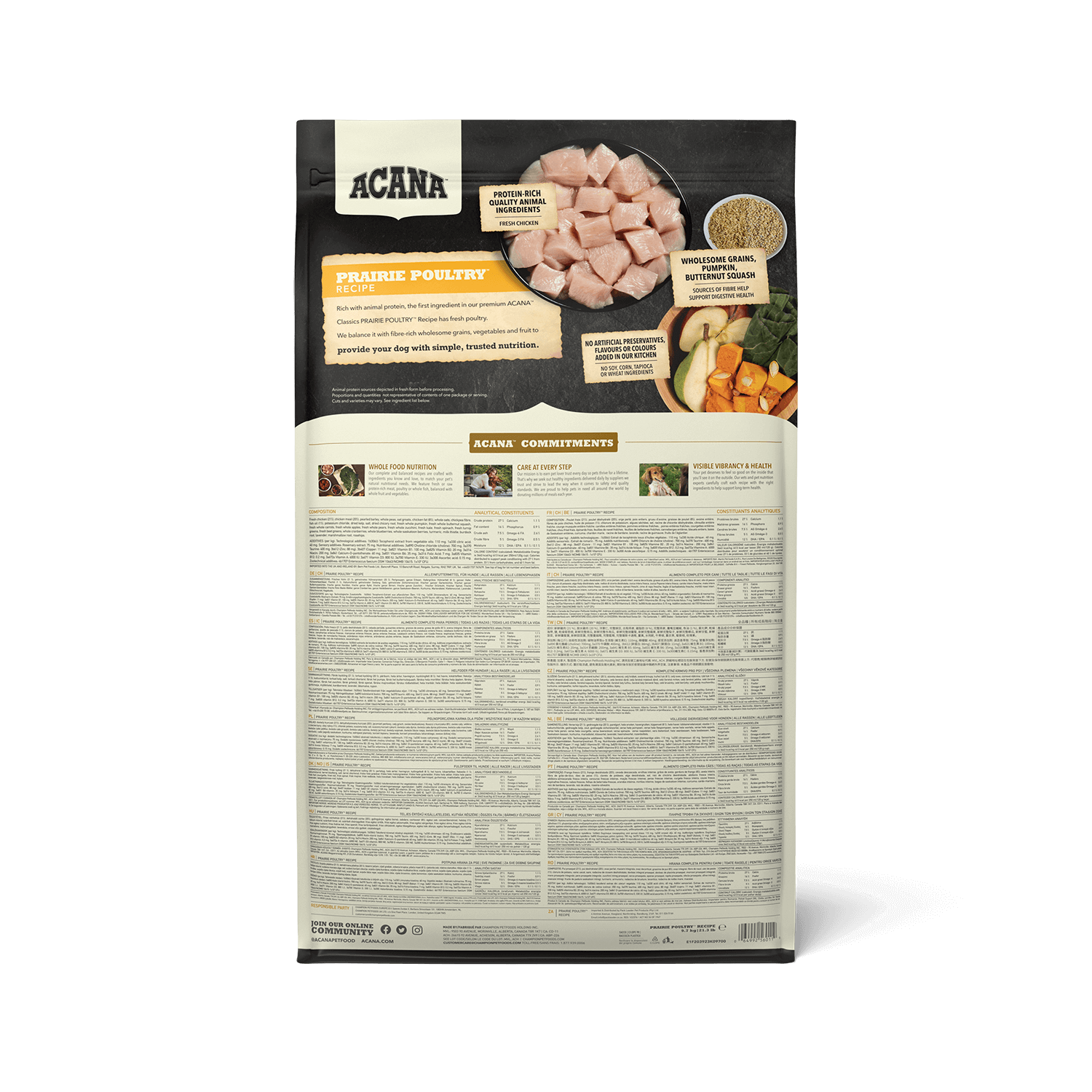 ACANA™ Dog Prairie Poultry | Alleinfuttermittel für ausgewachsene Hunde | 9,7 kg