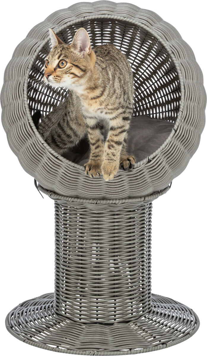 Trixie Kuschelhöhle Amalia | Hochsitz für Katzen aus Polyrattan für Außen und Innen | Maße: Ø 42 cm x 70 cm | Farbe Grau