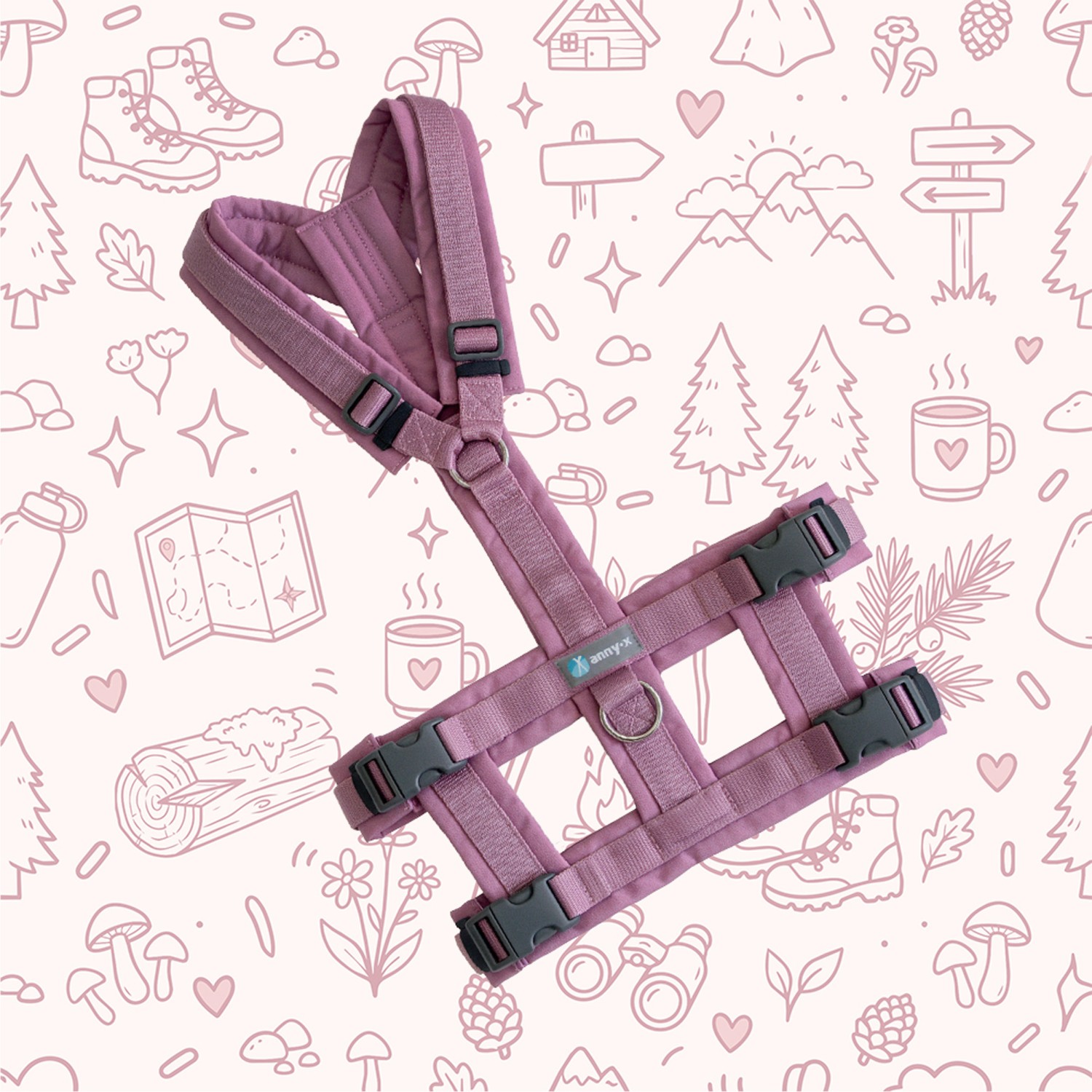 Anny-X Brustgeschirr Safety Fun Rosenholz | Ausbruchsicheres Hundegeschirr Edition Wanderzeit | Gr. XS (Brustumfang 43 - 52 cm)