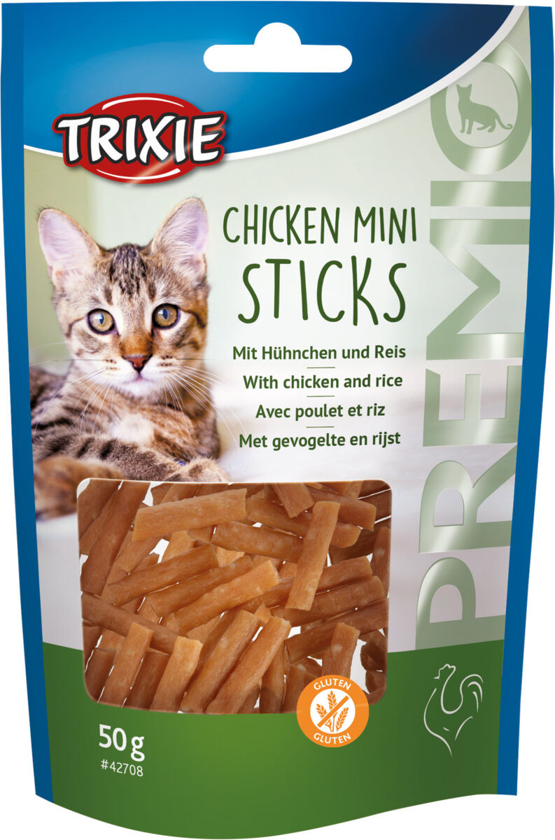 Trixie Mini Sticks mit Hühnerbrust & Reis | Schmackhafter Snack für Katzen | Ergänzungsfutter Beutel 50 g