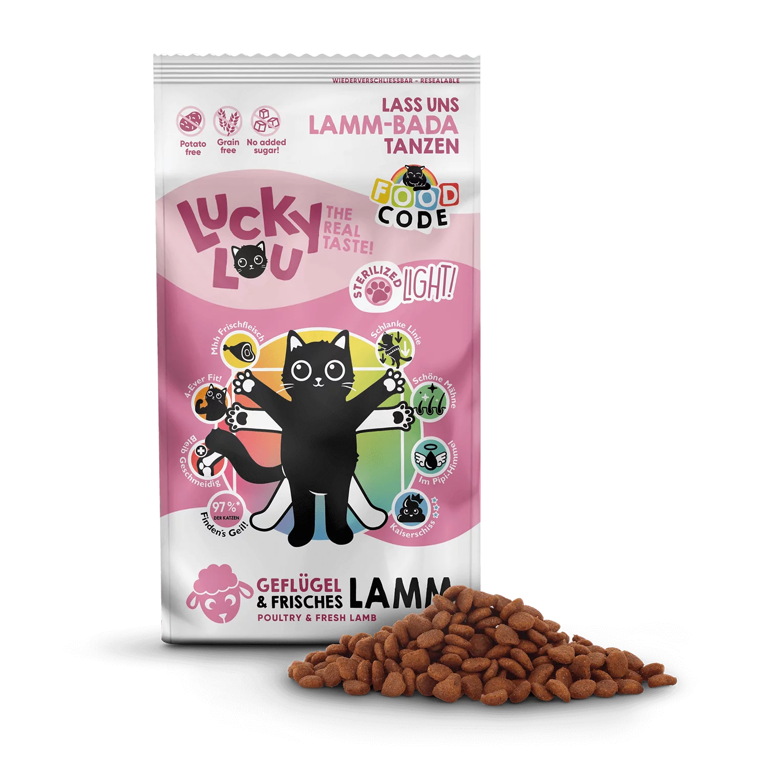 Lucky Lou® Food Code Lifestage | Premium Trockenfutter für Katzen | Light Geflügel & Lamm | Inhalt 340 g
