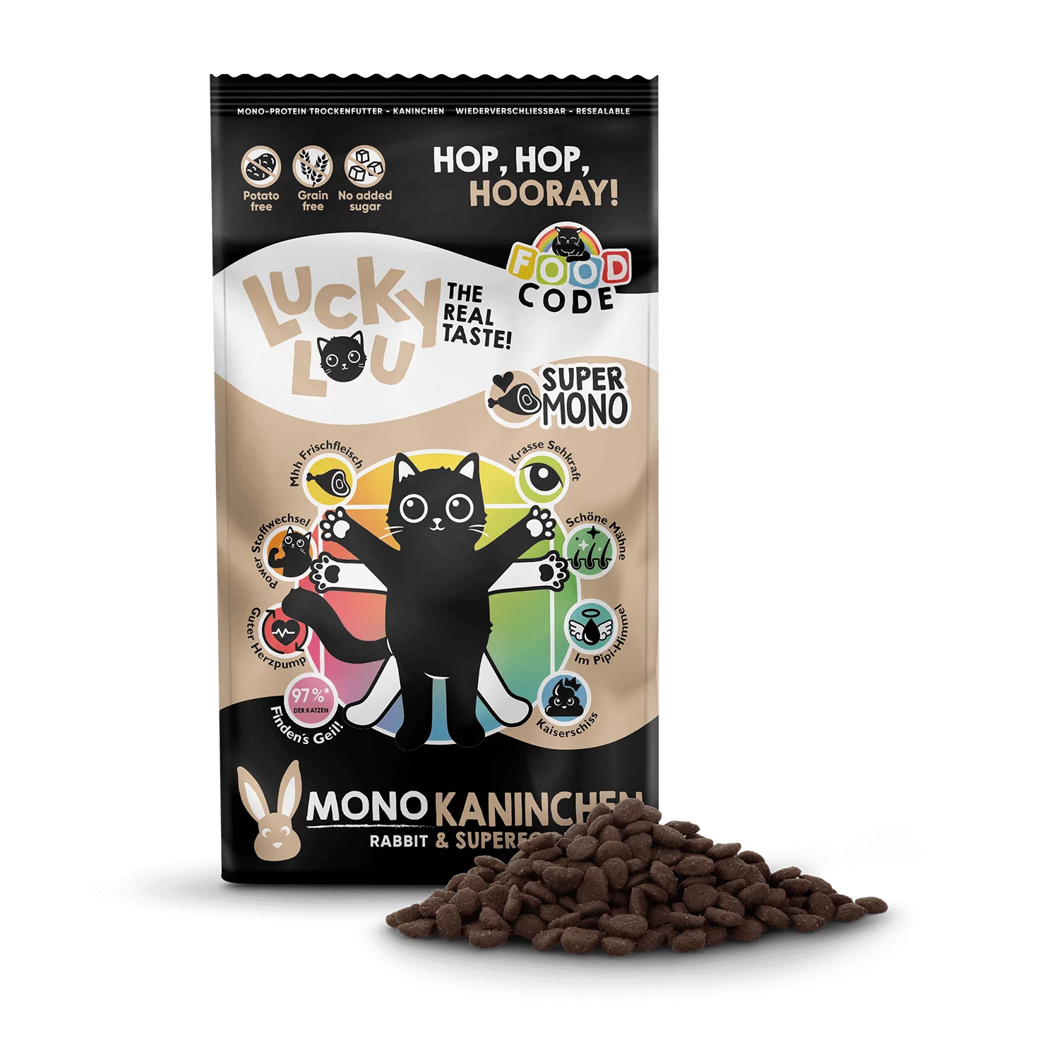 Lucky Lou® Food Code Lifestage | Premium Trockenfutter für Katzen | Kitten - Adault- Senioren Kaninchen | Inhalt 340 g