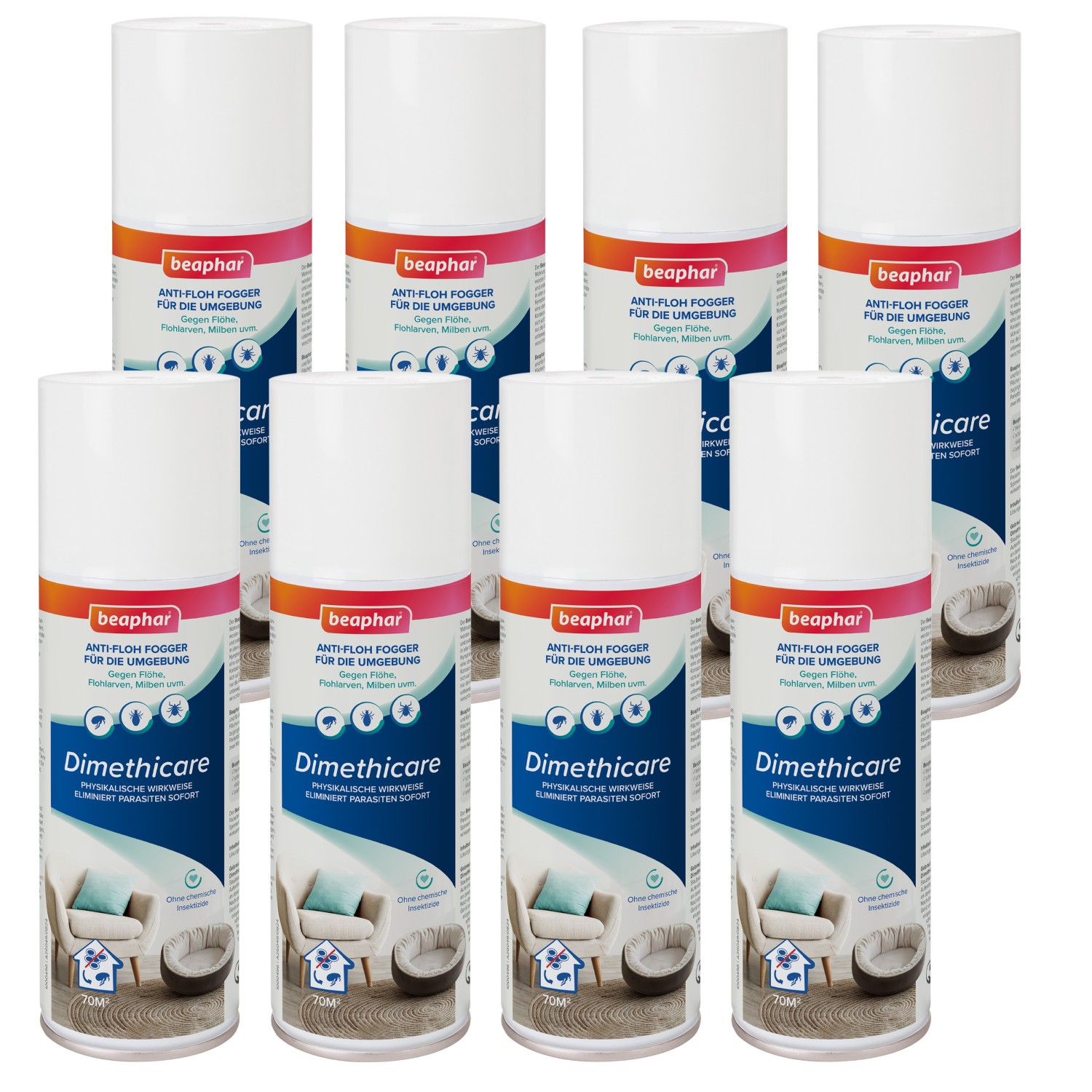 Beaphar Dimethicare Anti-Floh Fogger | Gegen Ungeziefer in der Heimtierumgebung | 8 x 200 ml Dose