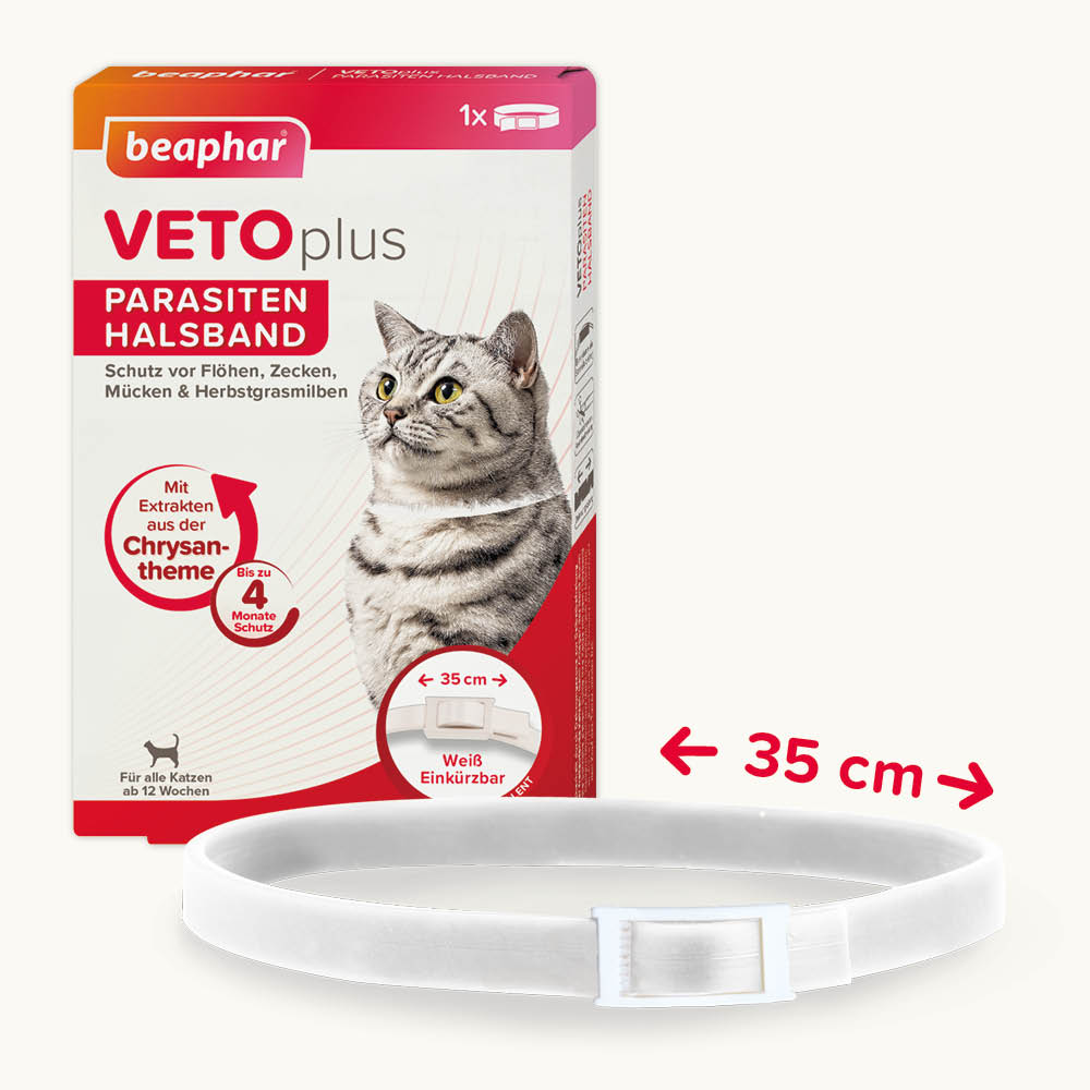 Beaphar VETOplus Parasiten Halsband 35 cm, Weiß | Repellent bis zu 4 Monate lang Schutz vor Ektoparasiten | für alle Katzen