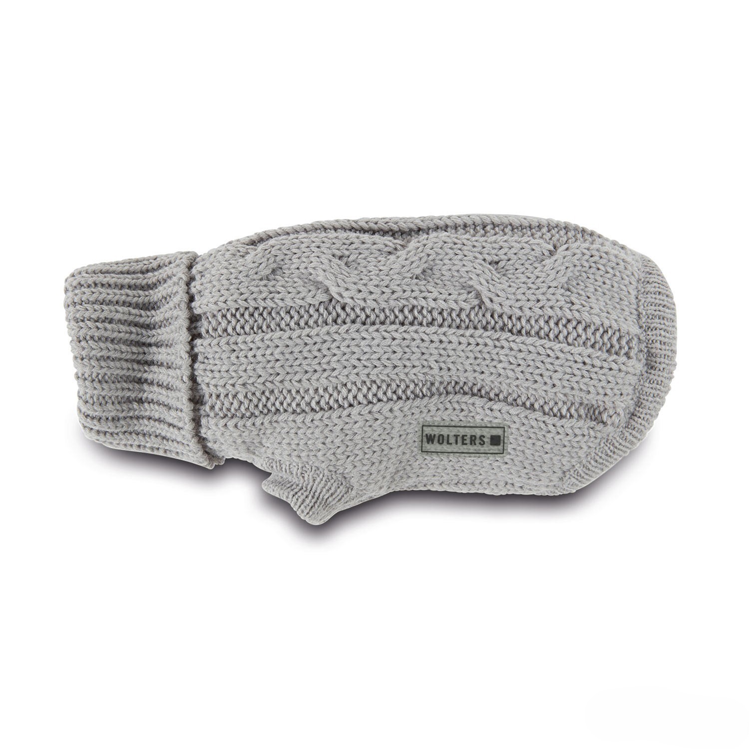 Wolters Strickpullover Zopf Breite Brust Silber | Pullover für Mops, Bulli & Co. mit Zopf-Strickmuster | Gr. 50 (Rückenlänge 48 - 50 cm)