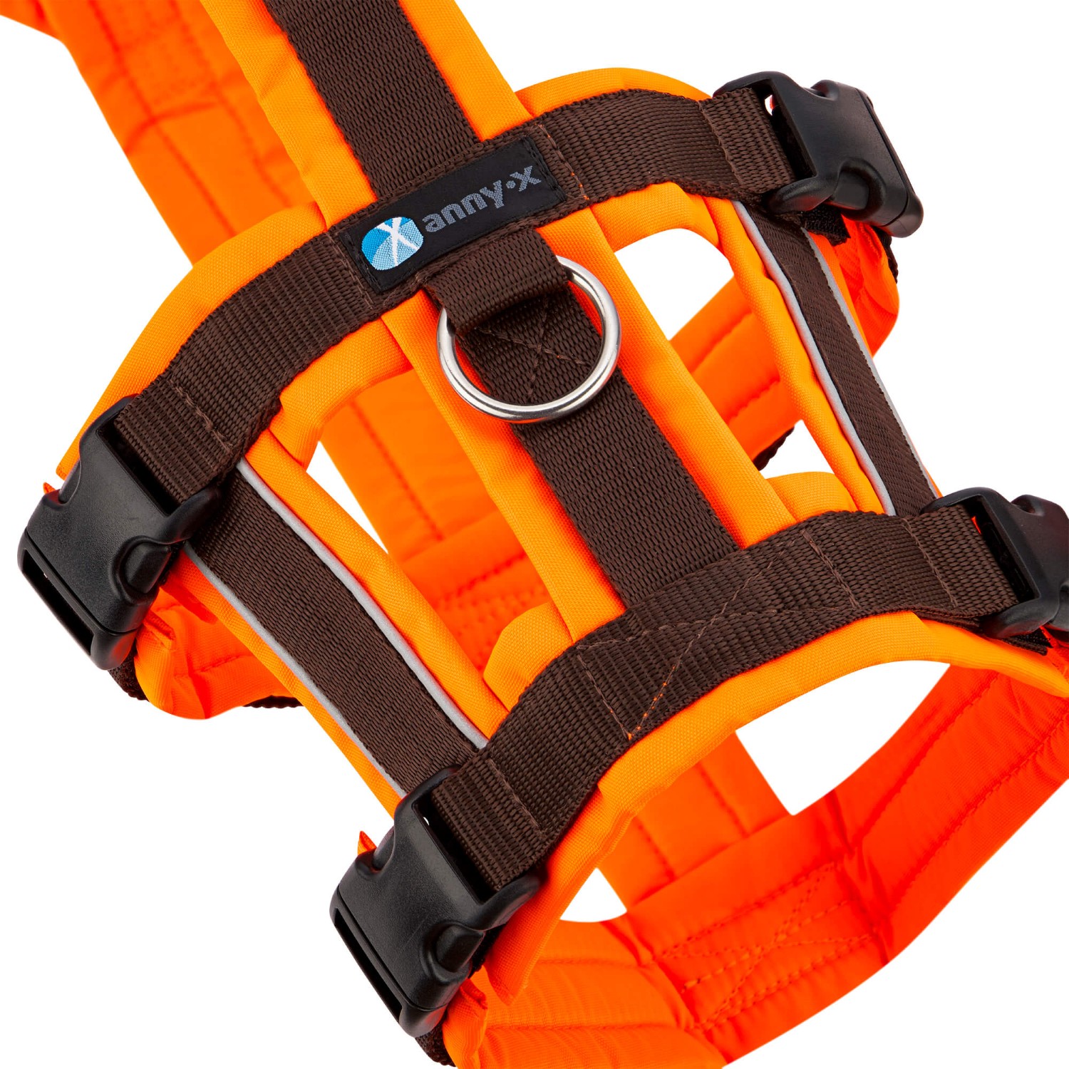Anny-X Brustgeschirr Safety Protect Leuchtorange-Braun | Sicherheits-Hundegeschirr Größe XXS (Brustumfang 36 - 42 cm)